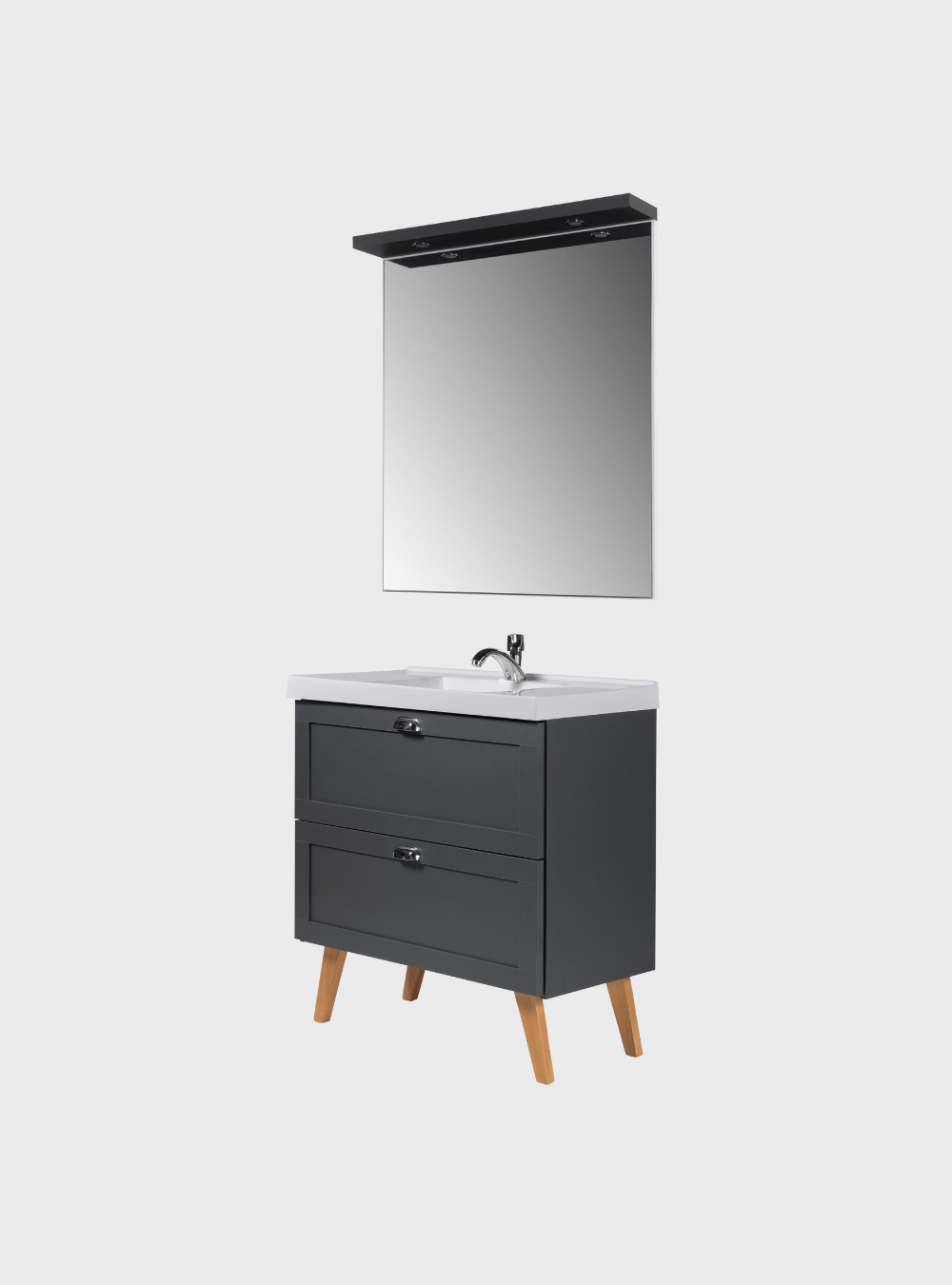 On Móveis Conjuntos de móveis para banheiro Gabinete para Banheiro com Cuba e Espelheira 80cm Retro Mdf Grafite Milano - On Móveis