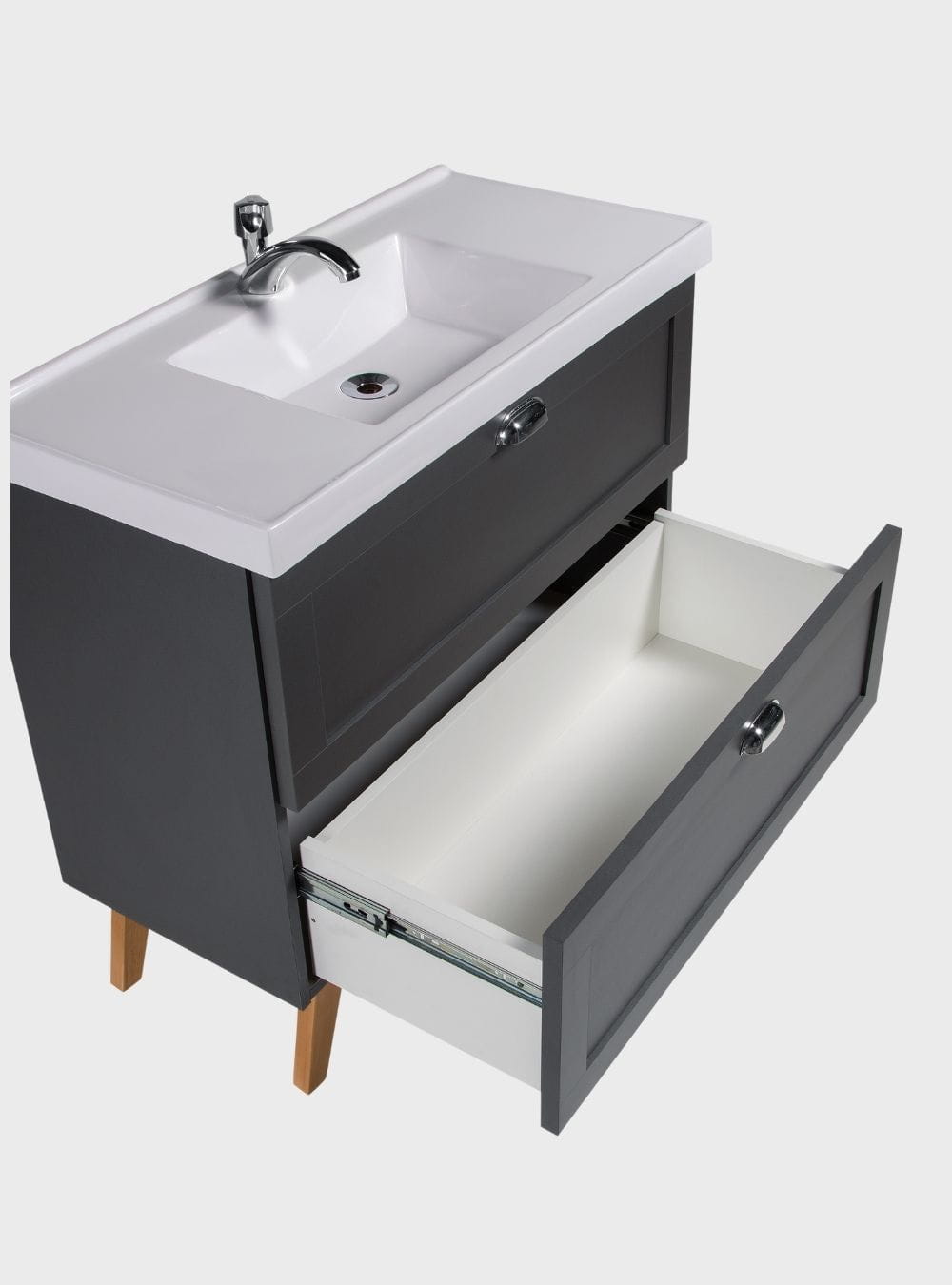 On Móveis Conjuntos de móveis para banheiro Gabinete para Banheiro com Cuba e Espelheira 80cm Retro Mdf Grafite Milano - On Móveis