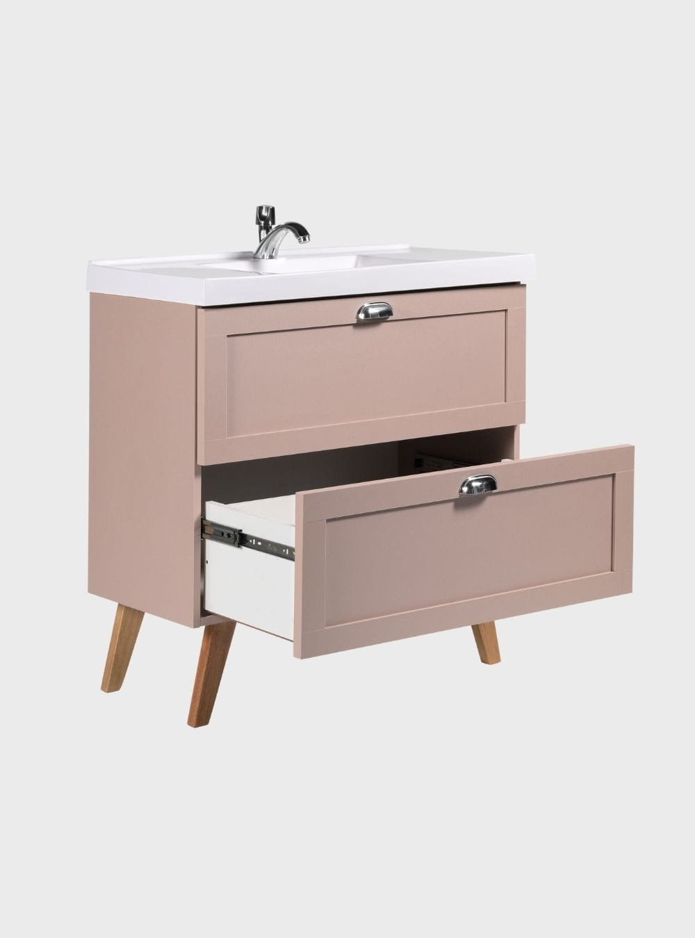 On Móveis Conjuntos de móveis para banheiro Gabinete para Banheiro com Cuba e Espelheira 80cm Retro Mdf Rosa Milano - On Móveis