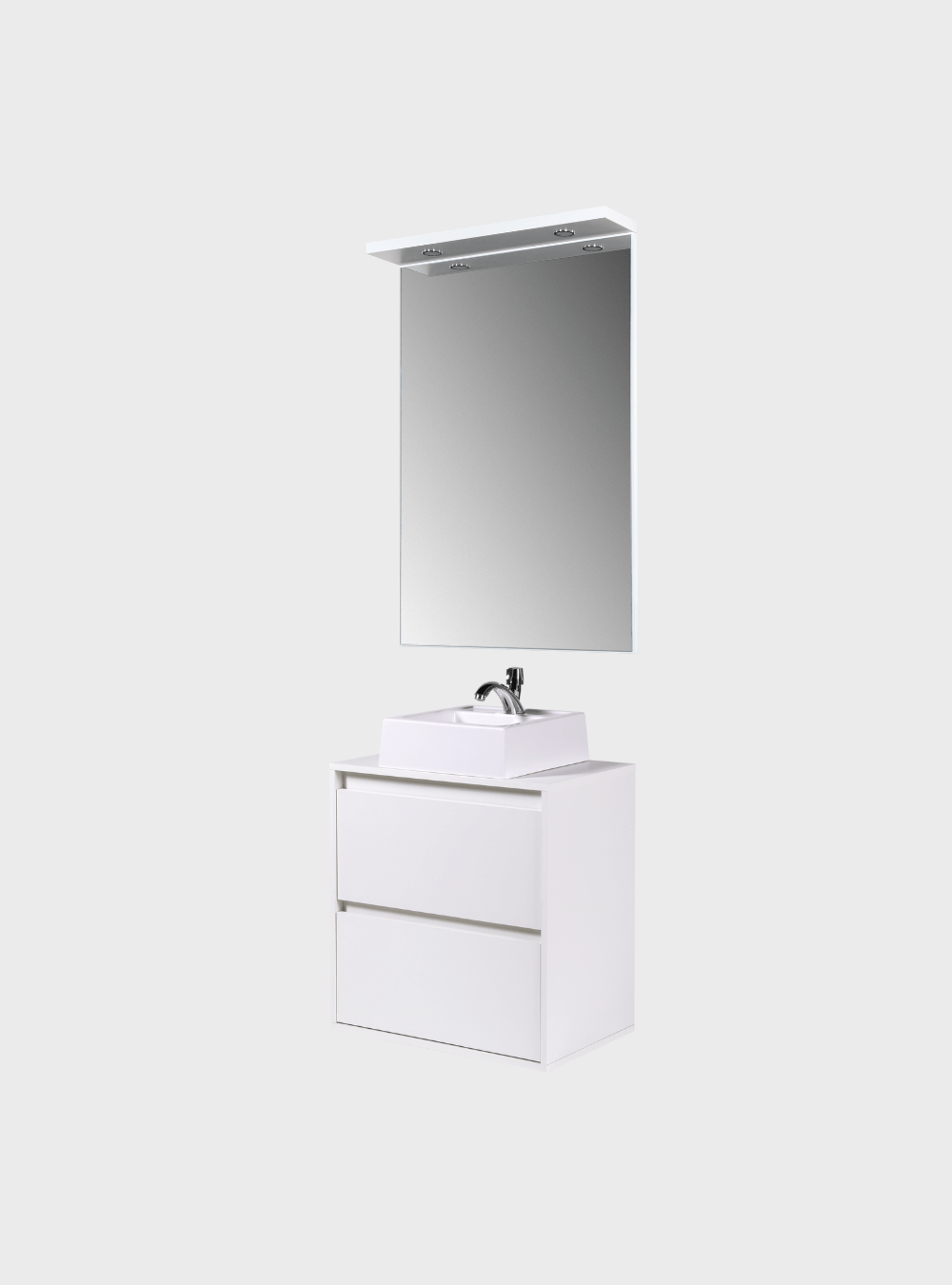 On Móveis Conjuntos de móveis para banheiro Gabinete para Banheiro com Cuba e Espelheira com Led 60cm Mdf Branco Dubai - On Móveis