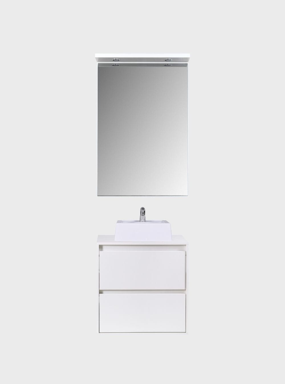 On Móveis Conjuntos de móveis para banheiro Gabinete para Banheiro com Cuba e Espelheira com Led 60cm Mdf Branco Dubai - On Móveis