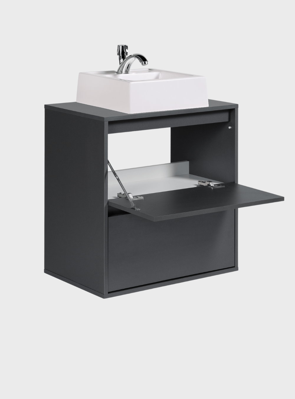 On Móveis Conjuntos de móveis para banheiro Gabinete para Banheiro com Cuba e Espelheira com Led 60cm Mdf Grafite Dubai - On Móveis