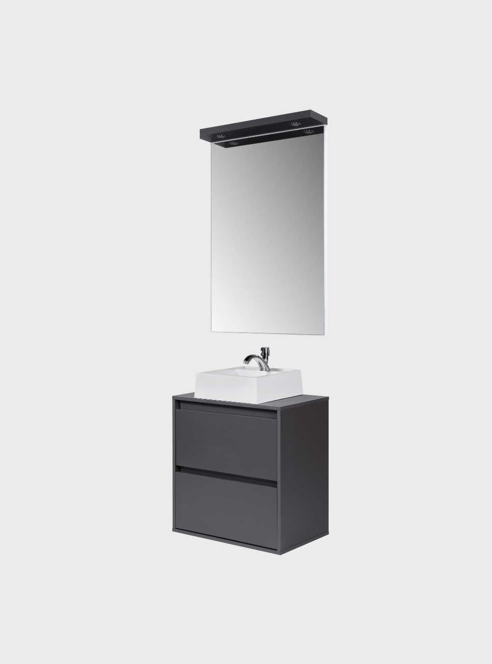 On Móveis Conjuntos de móveis para banheiro Gabinete para Banheiro com Cuba e Espelheira com Led 60cm Mdf Grafite Dubai - On Móveis