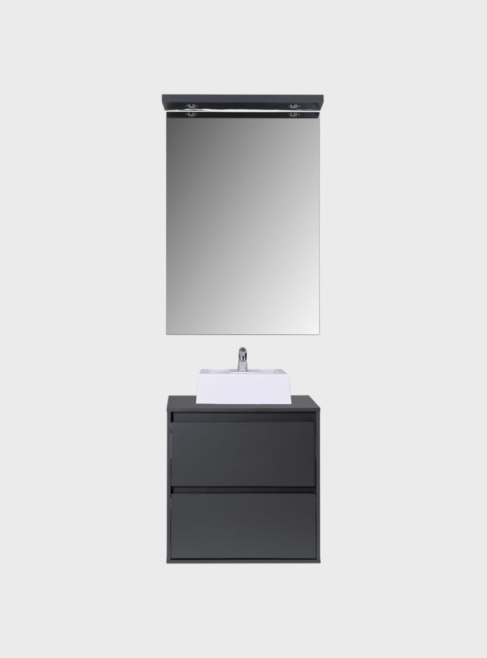 On Móveis Conjuntos de móveis para banheiro Gabinete para Banheiro com Cuba e Espelheira com Led 60cm Mdf Grafite Dubai - On Móveis
