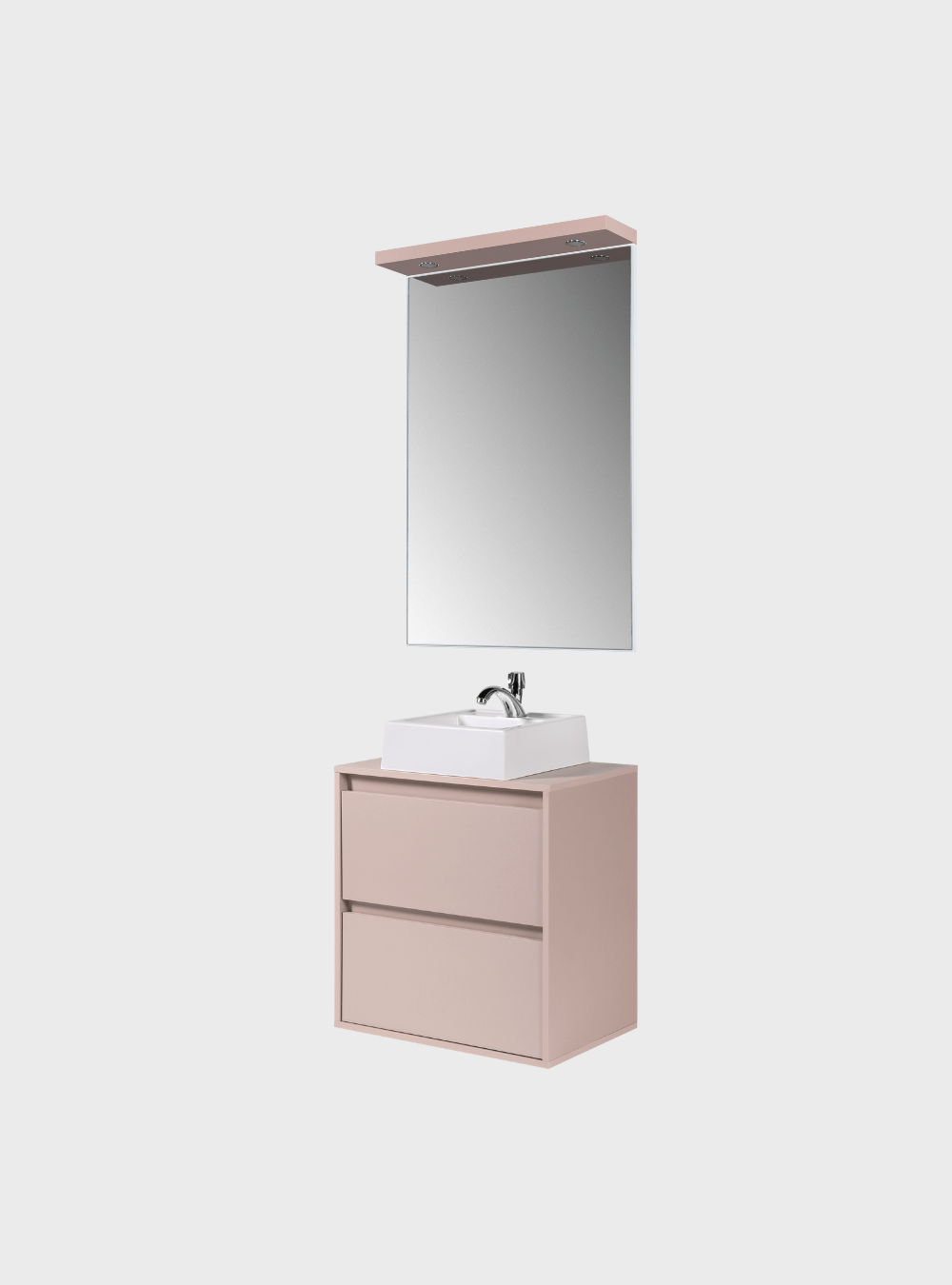 On Móveis Conjuntos de móveis para banheiro Gabinete para Banheiro com Cuba e Espelheira com Led 60cm Mdf Rosa Dubai - On Móveis