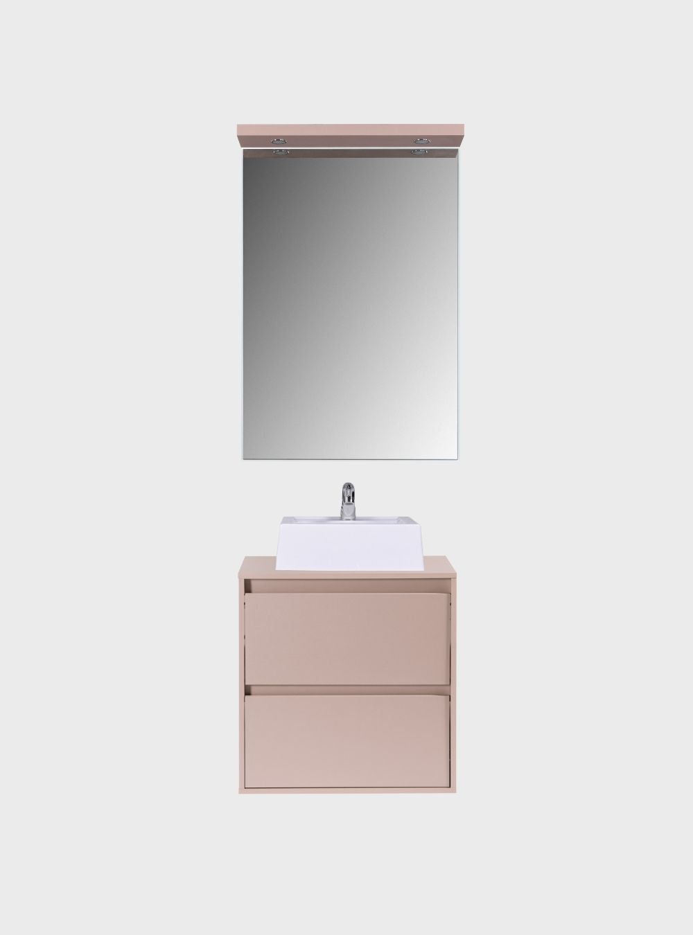 On Móveis Conjuntos de móveis para banheiro Gabinete para Banheiro com Cuba e Espelheira com Led 60cm Mdf Rosa Dubai - On Móveis