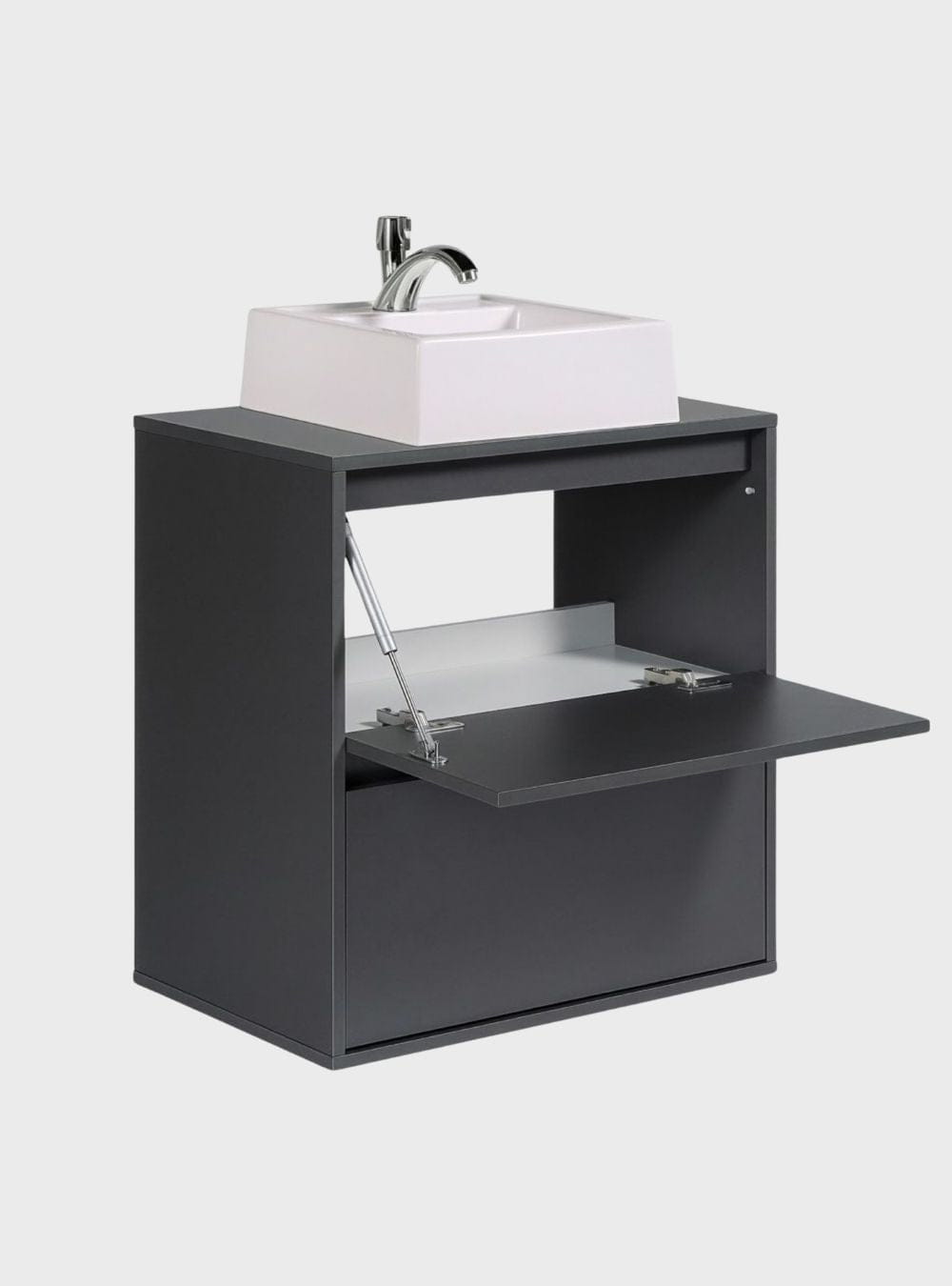 On Móveis Conjuntos de móveis para banheiro Gabinete para Banheiro com Cuba e Espelho 60cm Mdf Grafite Dubai - On Móveis