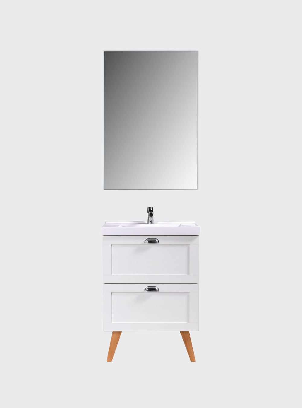 On Móveis Conjuntos de móveis para banheiro Gabinete para Banheiro com Cuba e Espelho 60cm Retro Mdf Branco Milano - On Móveis