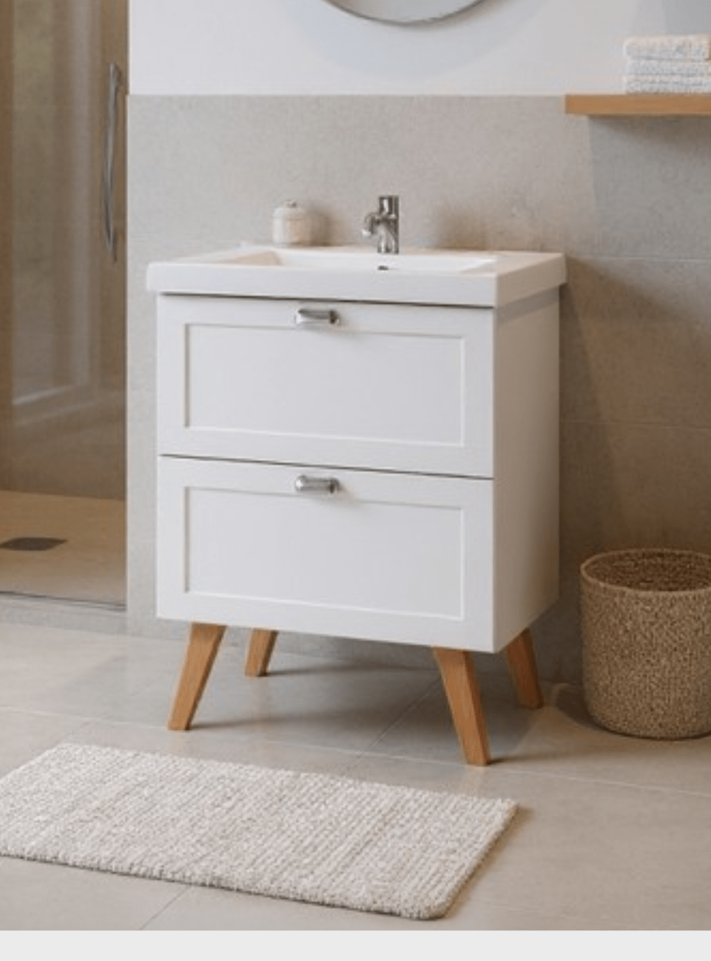 On Móveis Conjuntos de móveis para banheiro Gabinete para Banheiro com Cuba e Espelho 60cm Retro Mdf Branco Milano - On Móveis