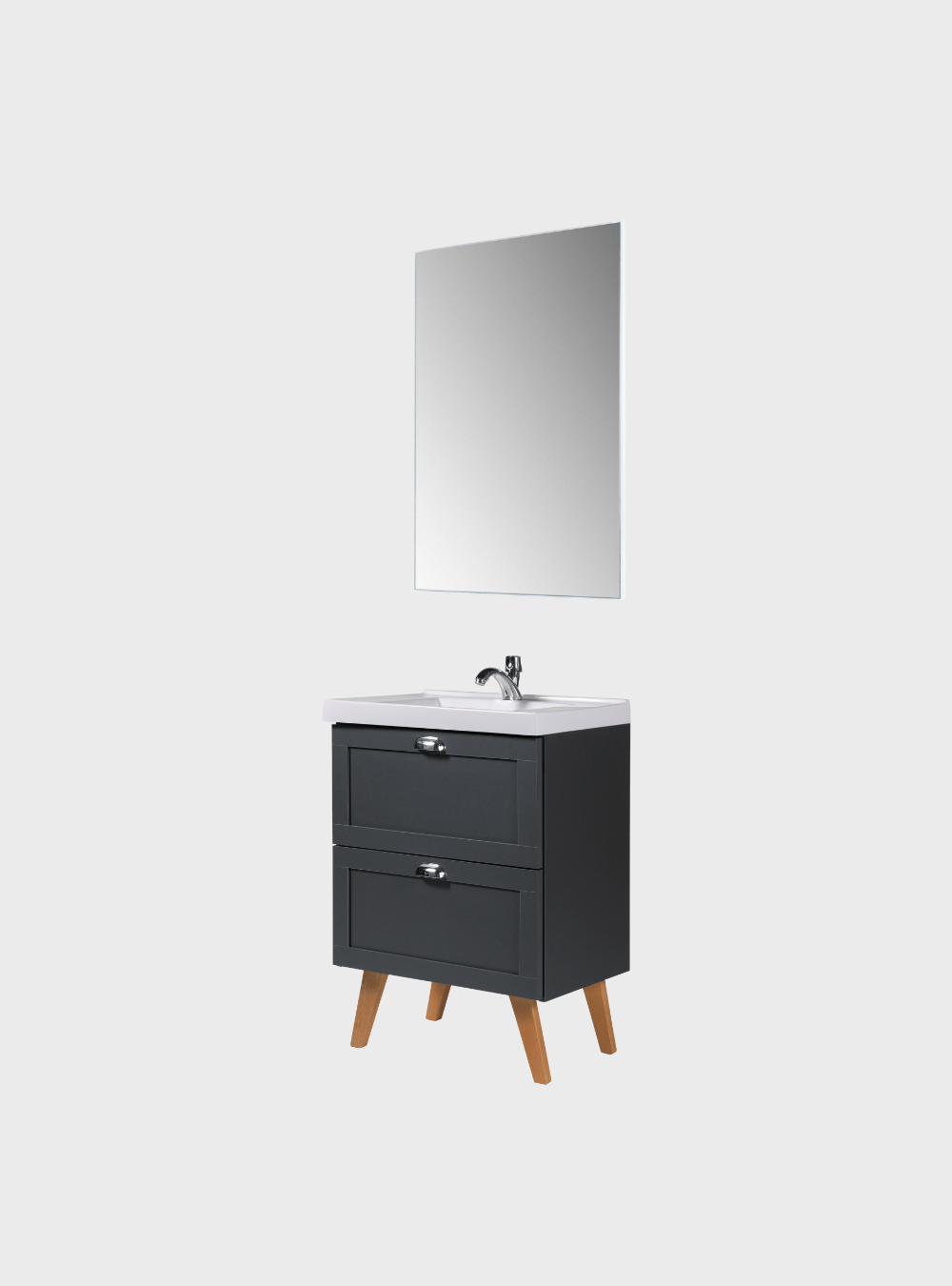 On Móveis Conjuntos de móveis para banheiro Gabinete para Banheiro com Cuba e Espelho 60cm Retro Mdf Grafite Milano - On Móveis