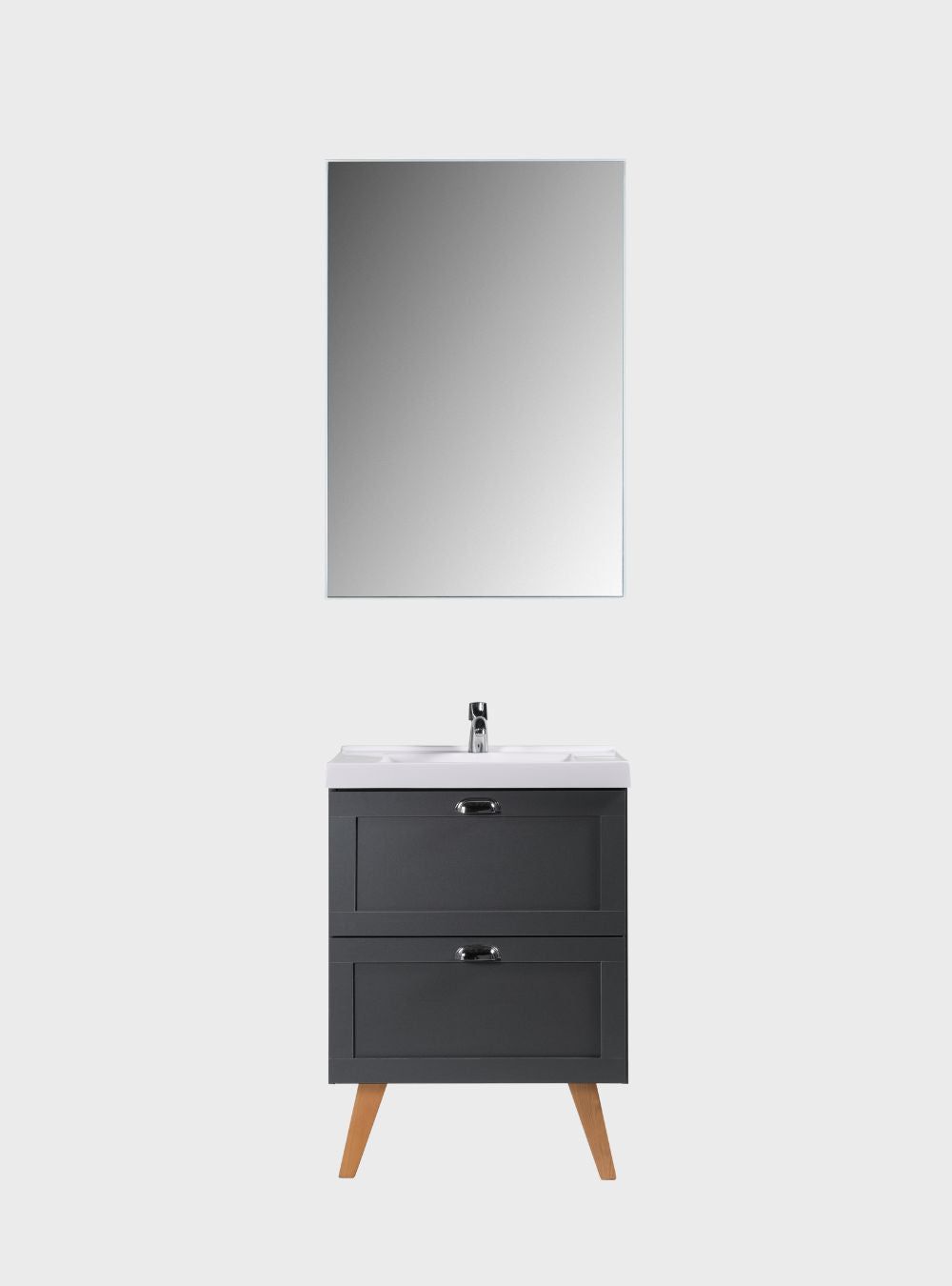 On Móveis Conjuntos de móveis para banheiro Gabinete para Banheiro com Cuba e Espelho 60cm Retro Mdf Grafite Milano - On Móveis
