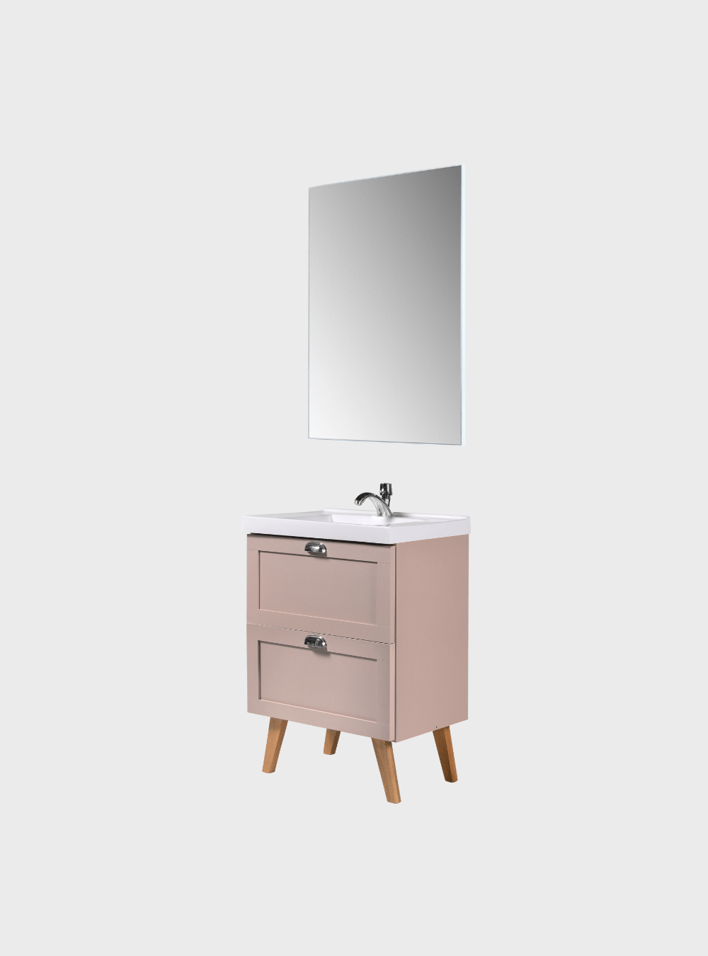 On Móveis Conjuntos de móveis para banheiro Gabinete para Banheiro com Cuba e Espelho 60cm Retro Mdf Rosa Milano - On Móveis