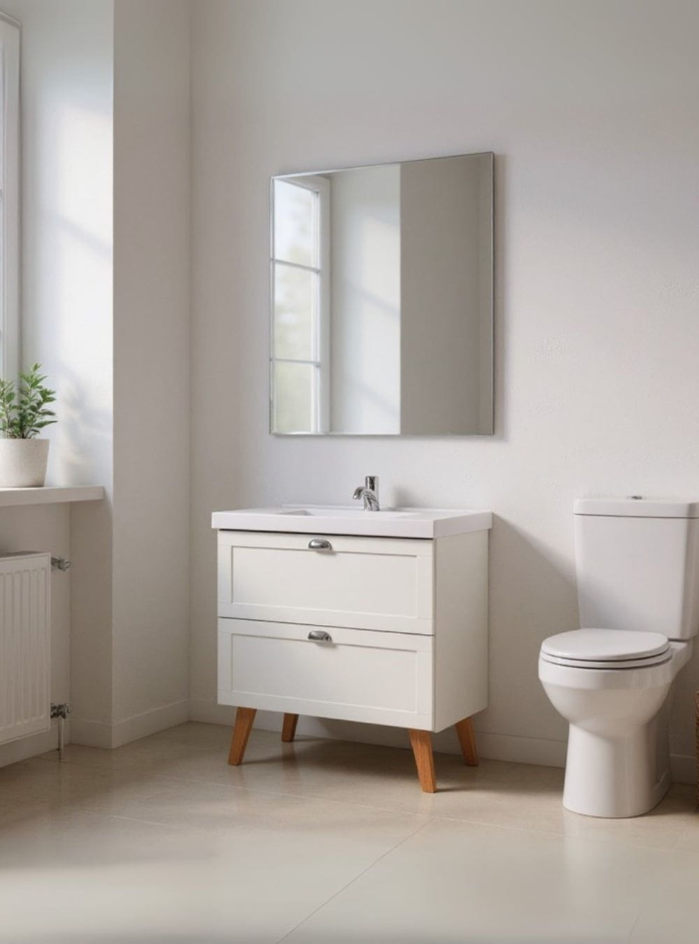 On Móveis Conjuntos de móveis para banheiro Gabinete para Banheiro com Cuba e Espelho 80cm Retro Mdf Branco Milano - On Móveis