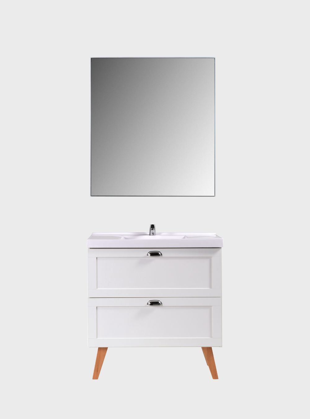 On Móveis Conjuntos de móveis para banheiro Gabinete para Banheiro com Cuba e Espelho 80cm Retro Mdf Branco Milano - On Móveis