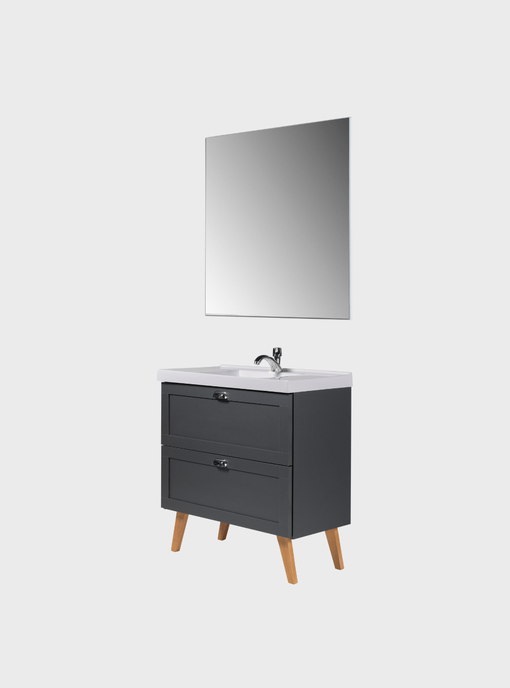On Móveis Conjuntos de móveis para banheiro Gabinete para Banheiro com Cuba e Espelho 80cm Retro Mdf Grafite Milano - On Móveis
