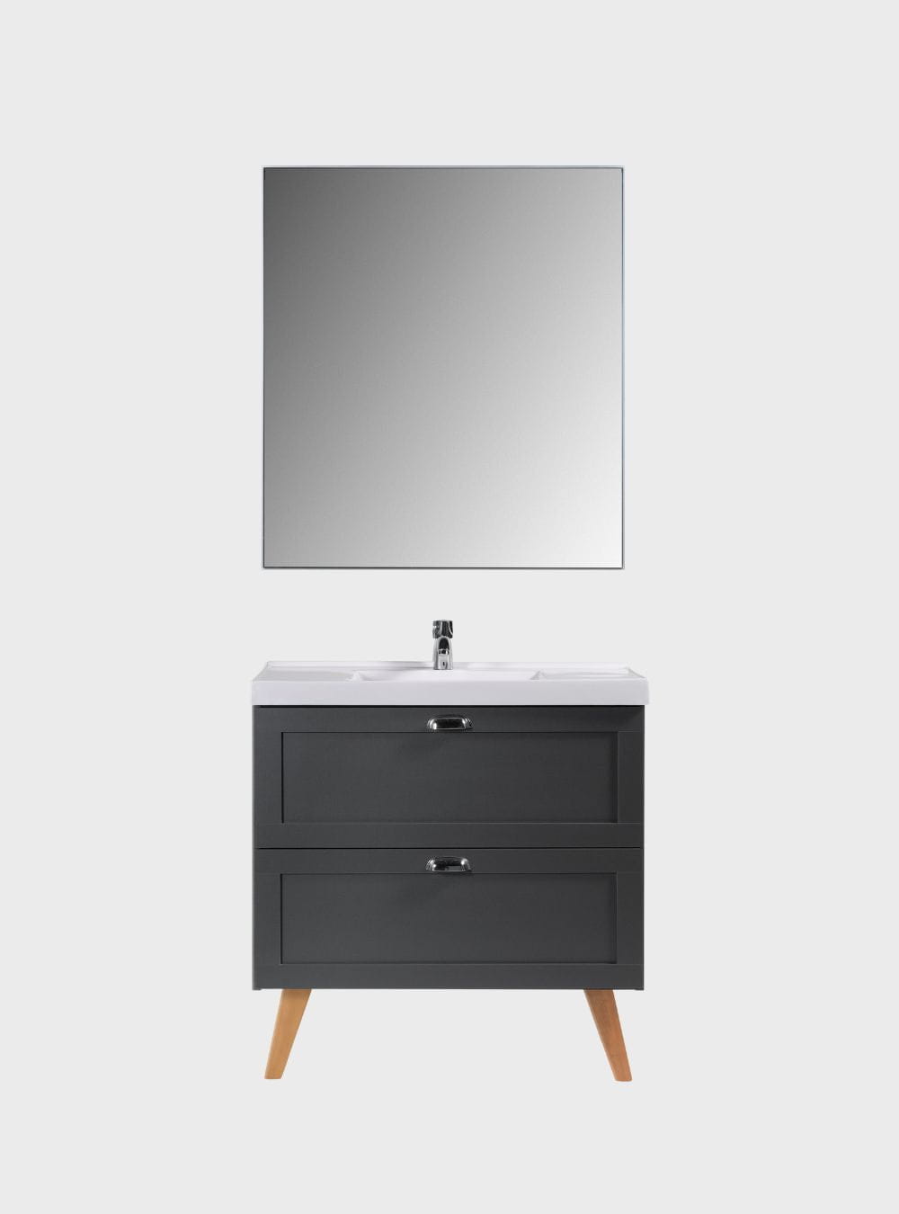 On Móveis Conjuntos de móveis para banheiro Gabinete para Banheiro com Cuba e Espelho 80cm Retro Mdf Grafite Milano - On Móveis