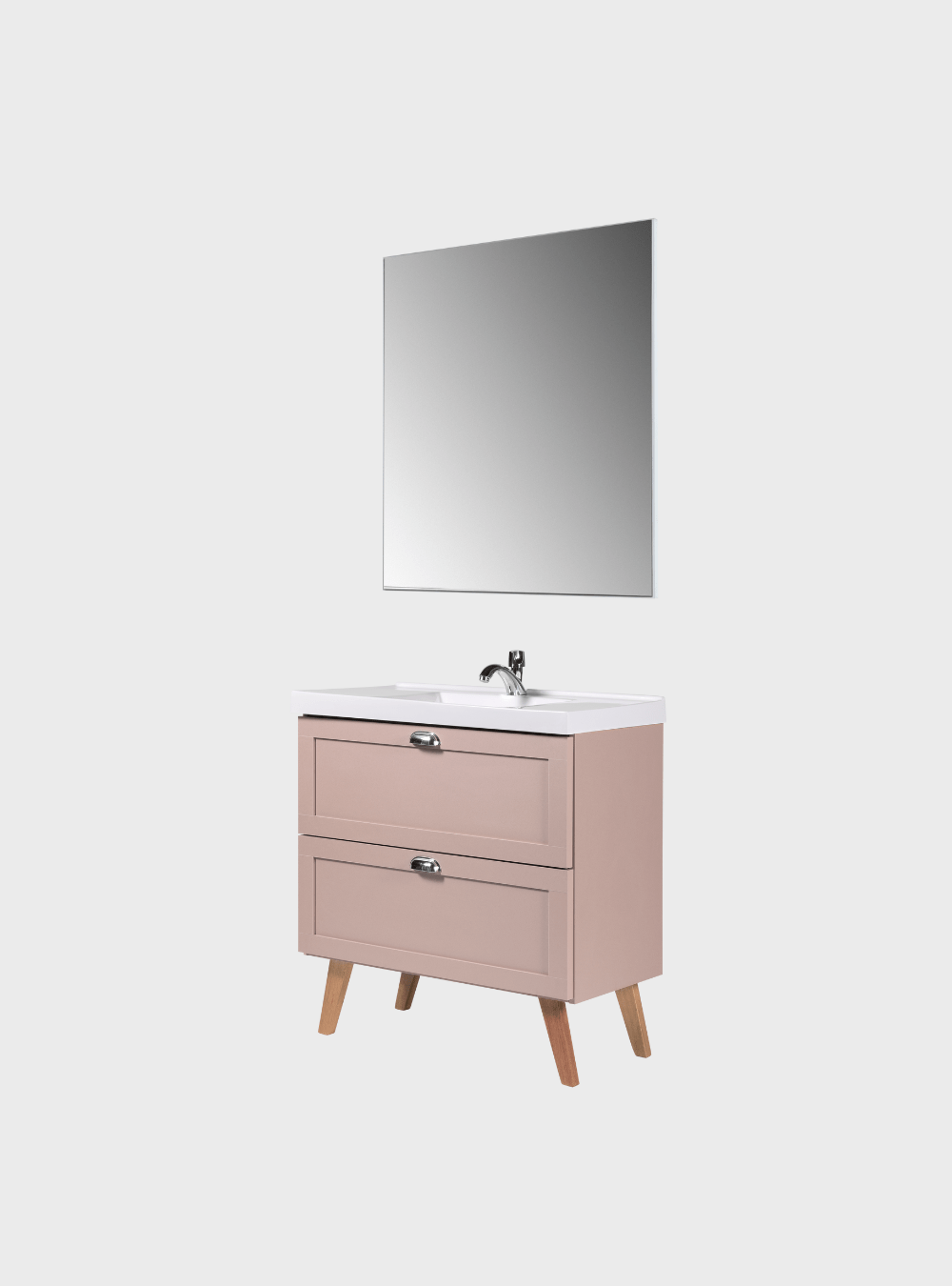 On Móveis Conjuntos de móveis para banheiro Gabinete para Banheiro com Cuba e Espelho 80cm Retro Mdf Rosa Milano - On Móveis
