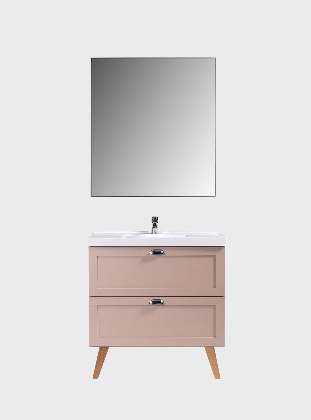 On Móveis Conjuntos de móveis para banheiro Gabinete para Banheiro com Cuba e Espelho 80cm Retro Mdf Rosa Milano - On Móveis