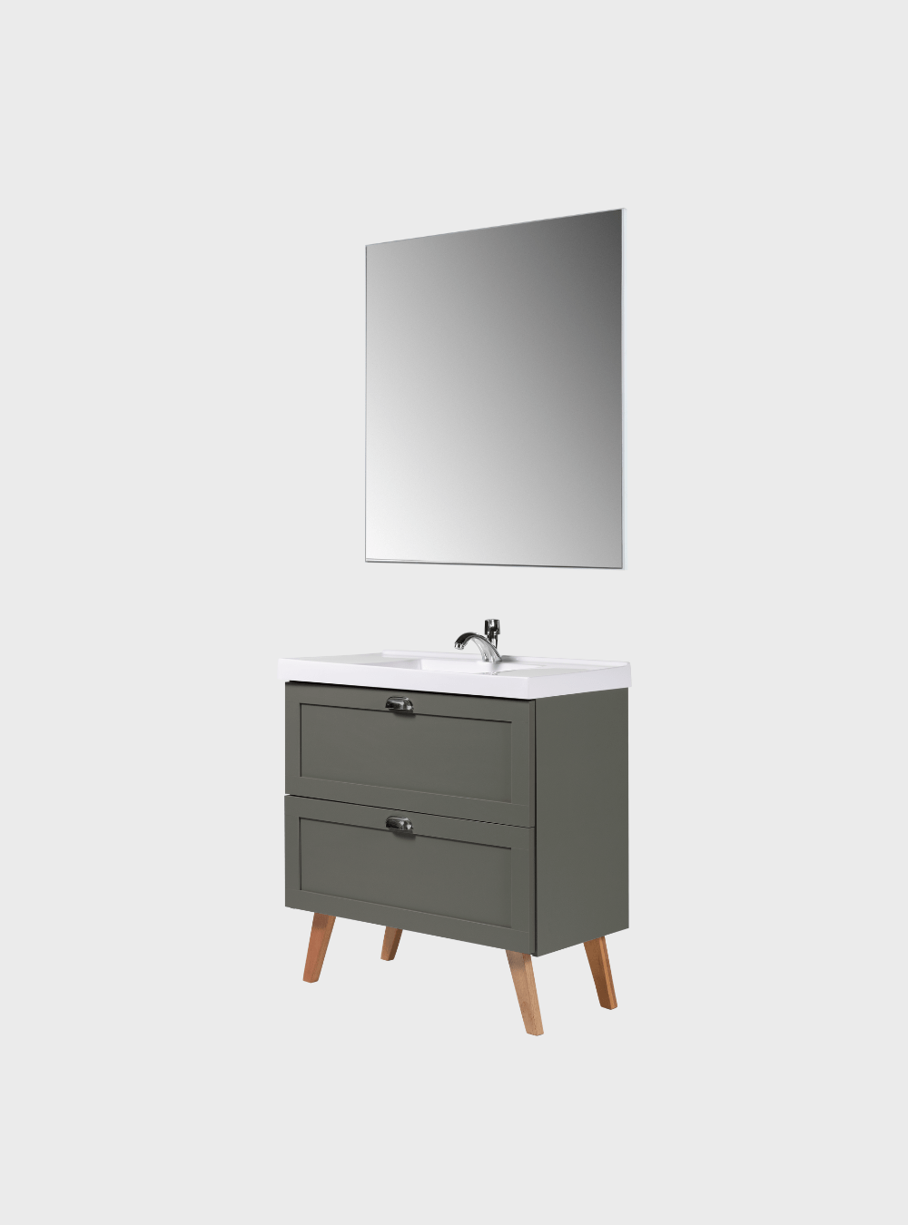 On Móveis Conjuntos de móveis para banheiro Gabinete para Banheiro com Cuba e Espelho 80cm Retro Mdf Verde Milano - On Móveis