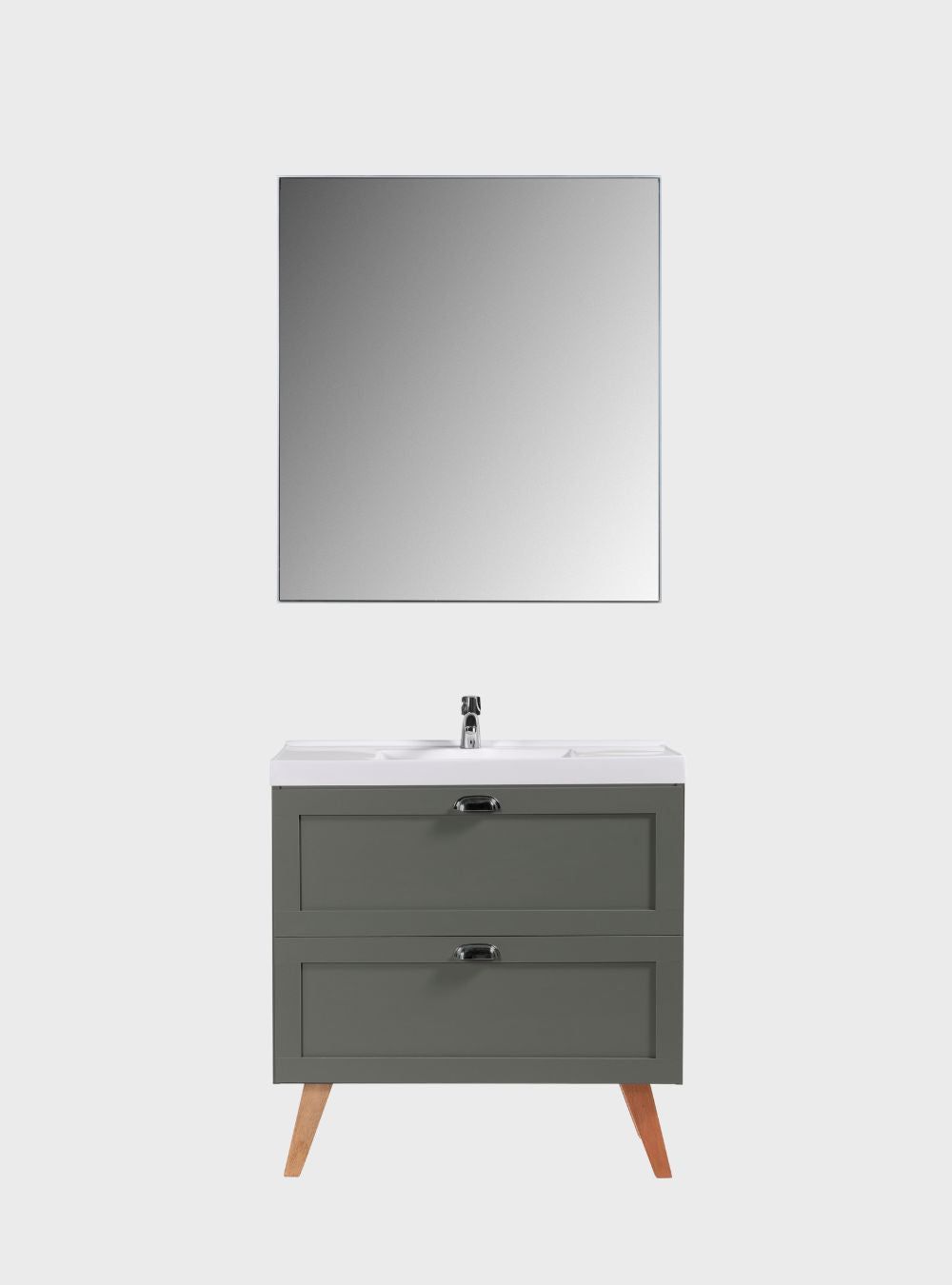 On Móveis Conjuntos de móveis para banheiro Gabinete para Banheiro com Cuba e Espelho 80cm Retro Mdf Verde Milano - On Móveis