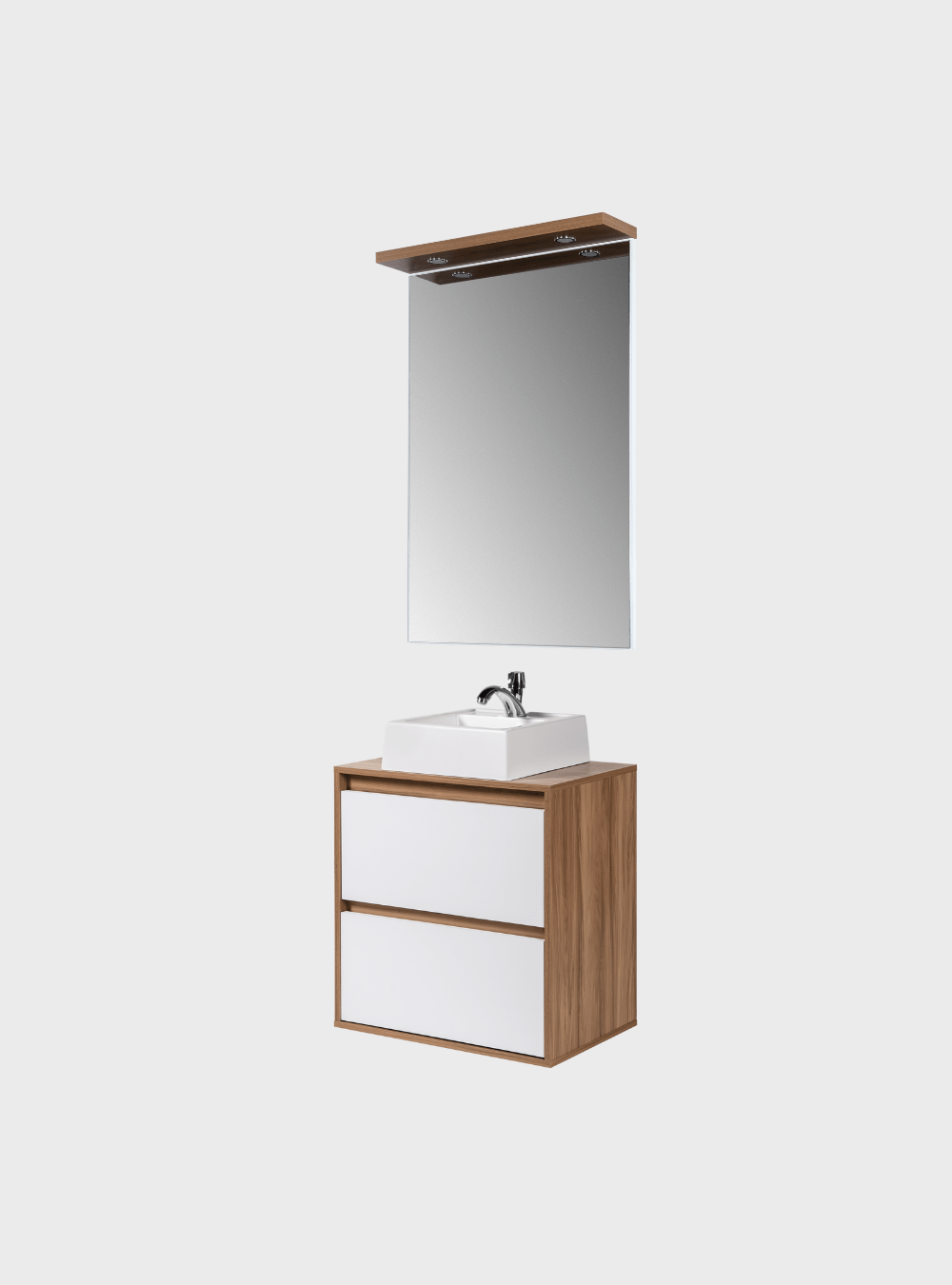 On Móveis Conjuntos de móveis para banheiro Gabinete para Banheiro com Cuba e Espelho com Led 60cm Mdf Freijo com Branco Dubai - On Móveis