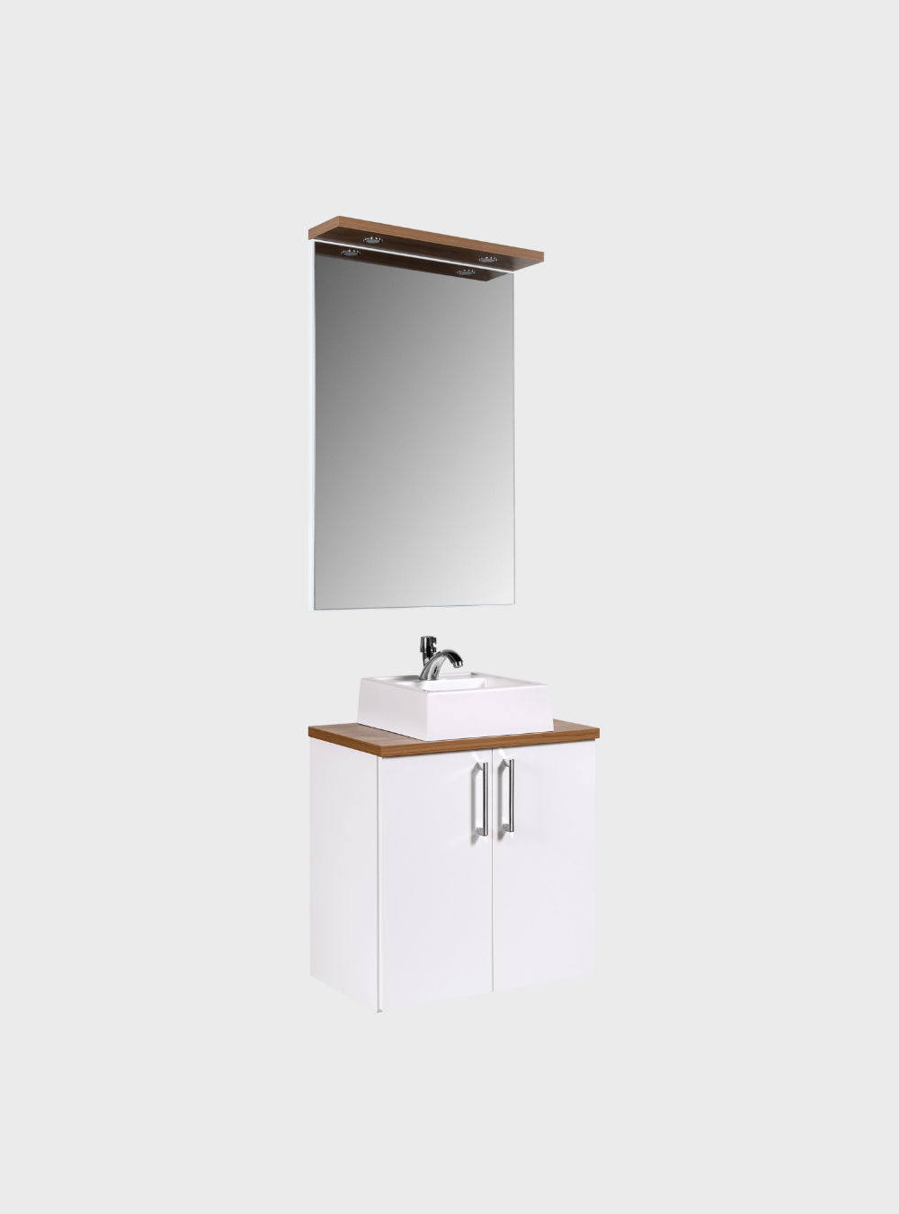 On Móveis Conjuntos de móveis para banheiro Gabinete para Banheiro com Cuba e Espelho com Led 60cm Mdf Freijo com Branco Paris - On Móveis