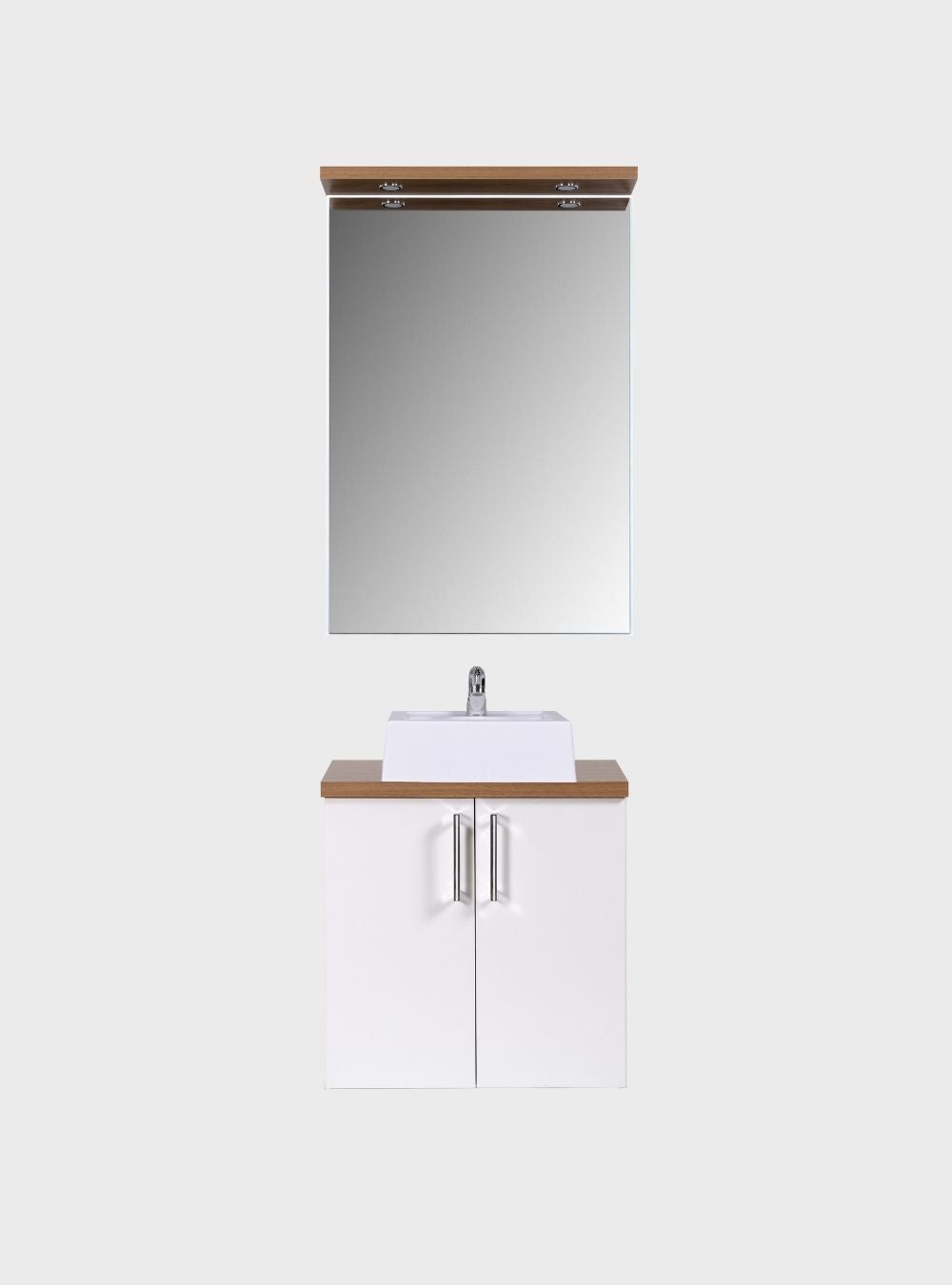 On Móveis Conjuntos de móveis para banheiro Gabinete para Banheiro com Cuba e Espelho com Led 60cm Mdf Freijo com Branco Paris - On Móveis