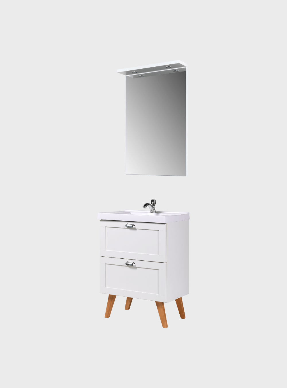 On Móveis Conjuntos de móveis para banheiro Gabinete para Banheiro com Cuba e Espelho com Led 60cm Retro Mdf Branco Milano - On Móveis