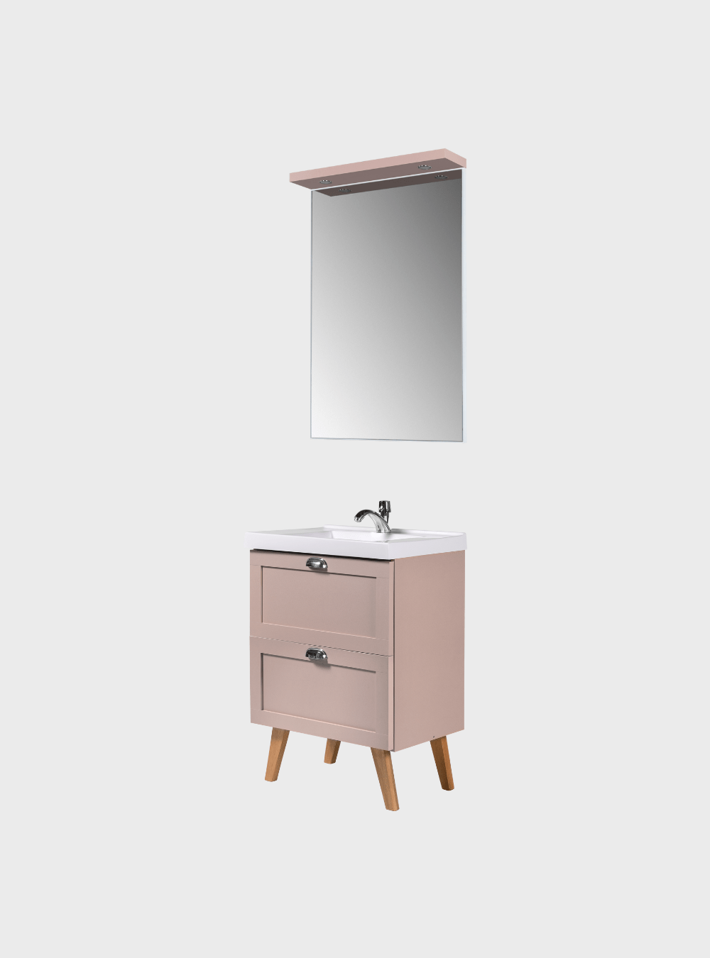 On Móveis Conjuntos de móveis para banheiro Gabinete para Banheiro com Cuba e Espelho com Led 60cm Retro Mdf Rosa Milano - On Móveis
