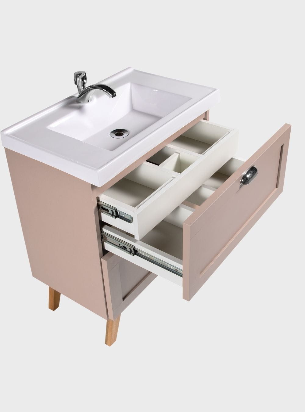 On Móveis Conjuntos de móveis para banheiro Gabinete para Banheiro com Cuba e Espelho com Led 60cm Retro Mdf Rosa Milano - On Móveis