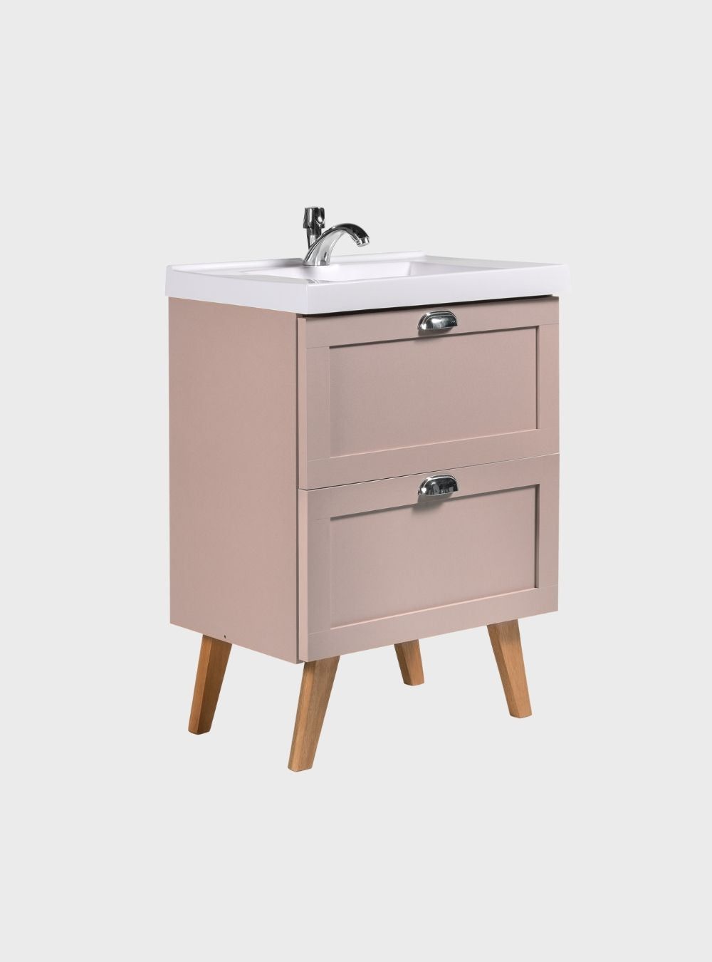 On Móveis Conjuntos de móveis para banheiro Gabinete para Banheiro com Cuba e Espelho com Led 60cm Retro Mdf Rosa Milano - On Móveis