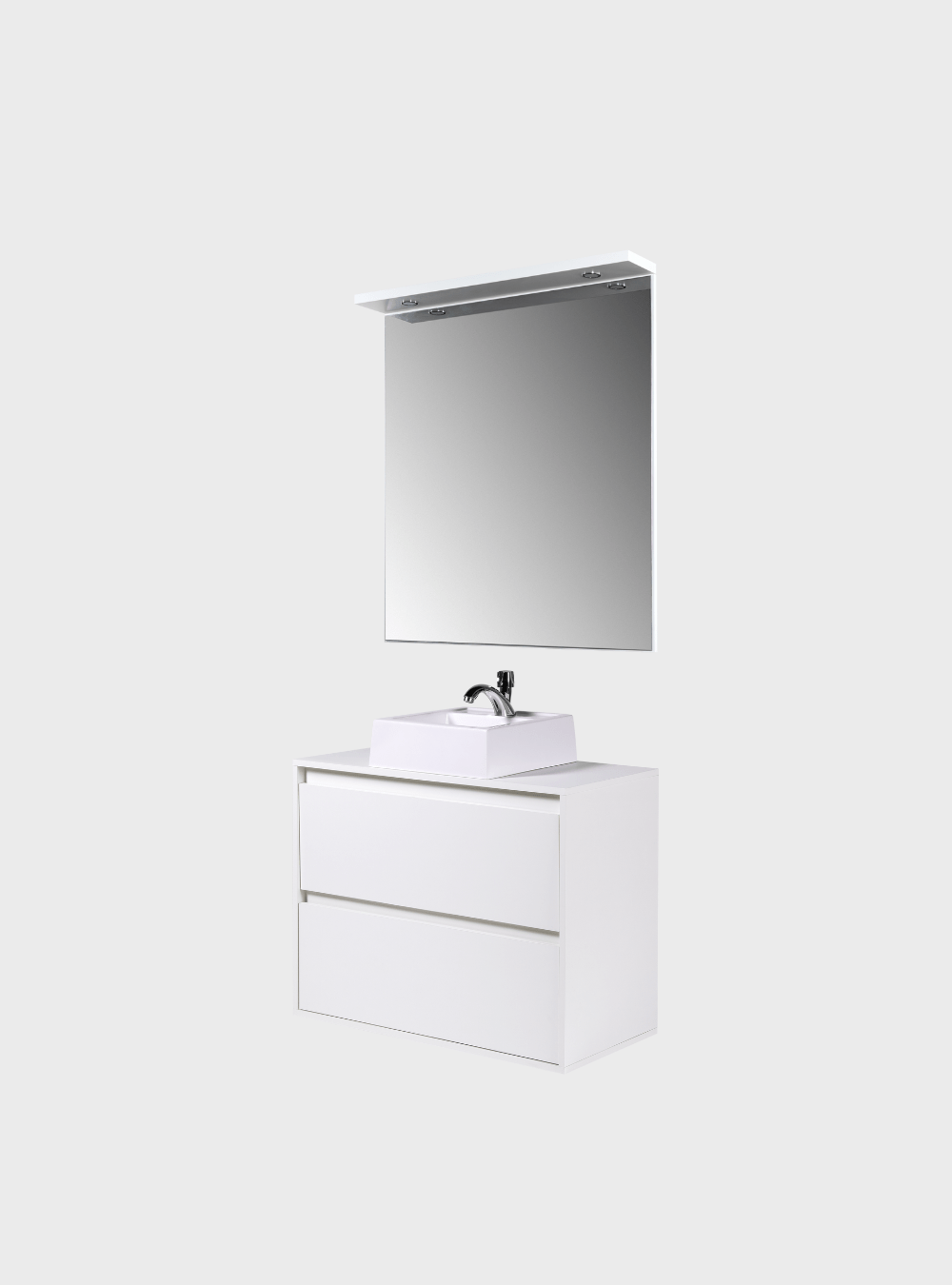 On Móveis Conjuntos de móveis para banheiro Gabinete para Banheiro com Cuba e Espelho com Led 80cm Mdf Branco Dubai - On Móveis