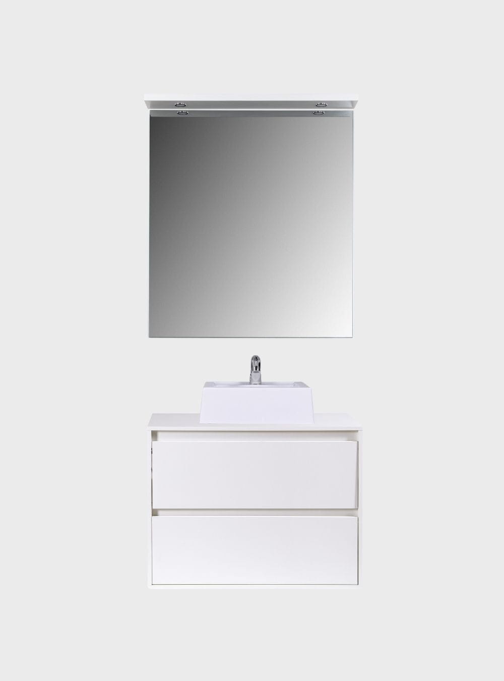 On Móveis Conjuntos de móveis para banheiro Gabinete para Banheiro com Cuba e Espelho com Led 80cm Mdf Branco Dubai - On Móveis