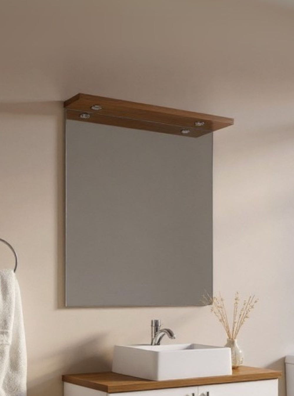 On Móveis Conjuntos de móveis para banheiro Gabinete para Banheiro com Cuba e Espelho com Led 80cm Mdf Freijo com Branco Paris - On Móveis