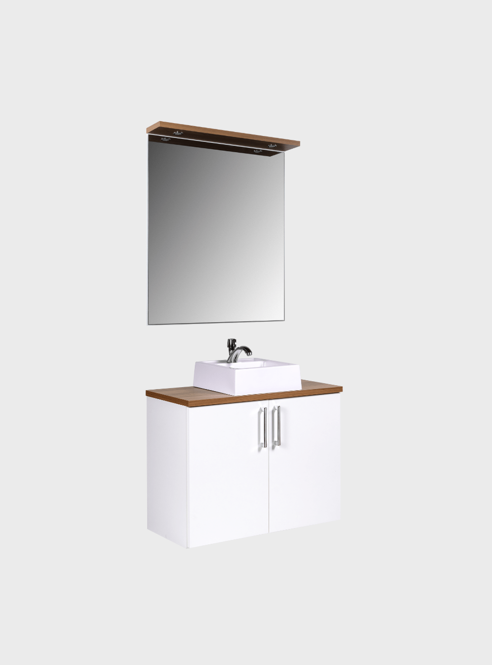 On Móveis Conjuntos de móveis para banheiro Gabinete para Banheiro com Cuba e Espelho com Led 80cm Mdf Freijo com Branco Paris - On Móveis