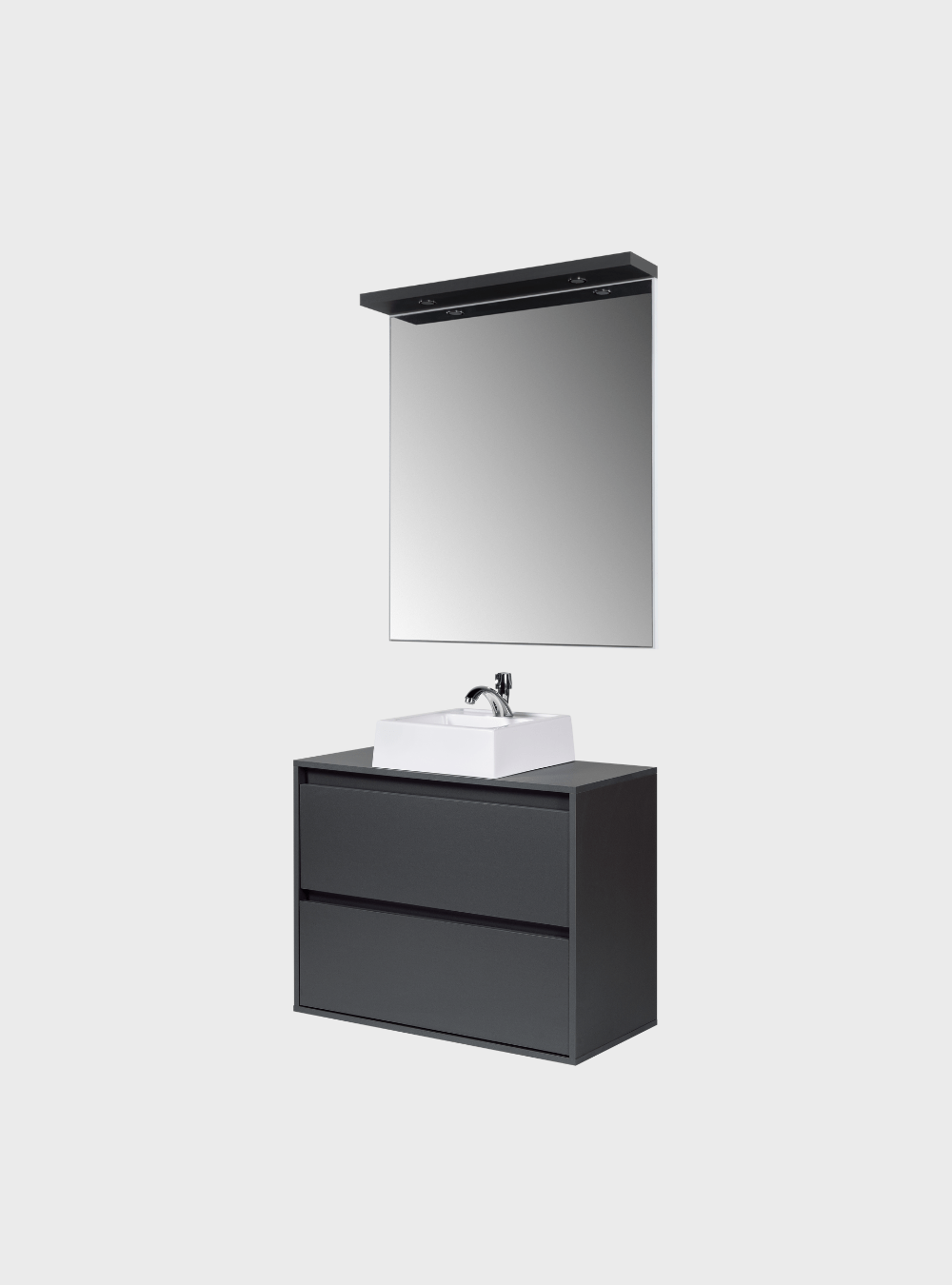 On Móveis Conjuntos de móveis para banheiro Gabinete para Banheiro com Cuba e Espelho com Led 80cm Mdf Grafite Dubai - On Móveis