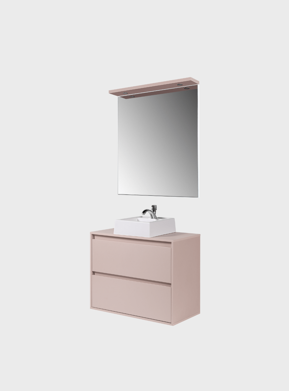 On Móveis Conjuntos de móveis para banheiro Gabinete para Banheiro com Cuba e Espelho com Led 80cm Mdf Rosa Dubai - On Móveis