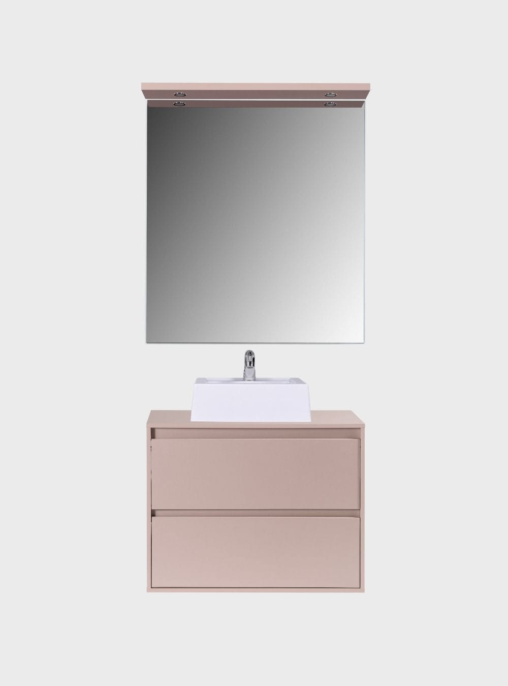 On Móveis Conjuntos de móveis para banheiro Gabinete para Banheiro com Cuba e Espelho com Led 80cm Mdf Rosa Dubai - On Móveis