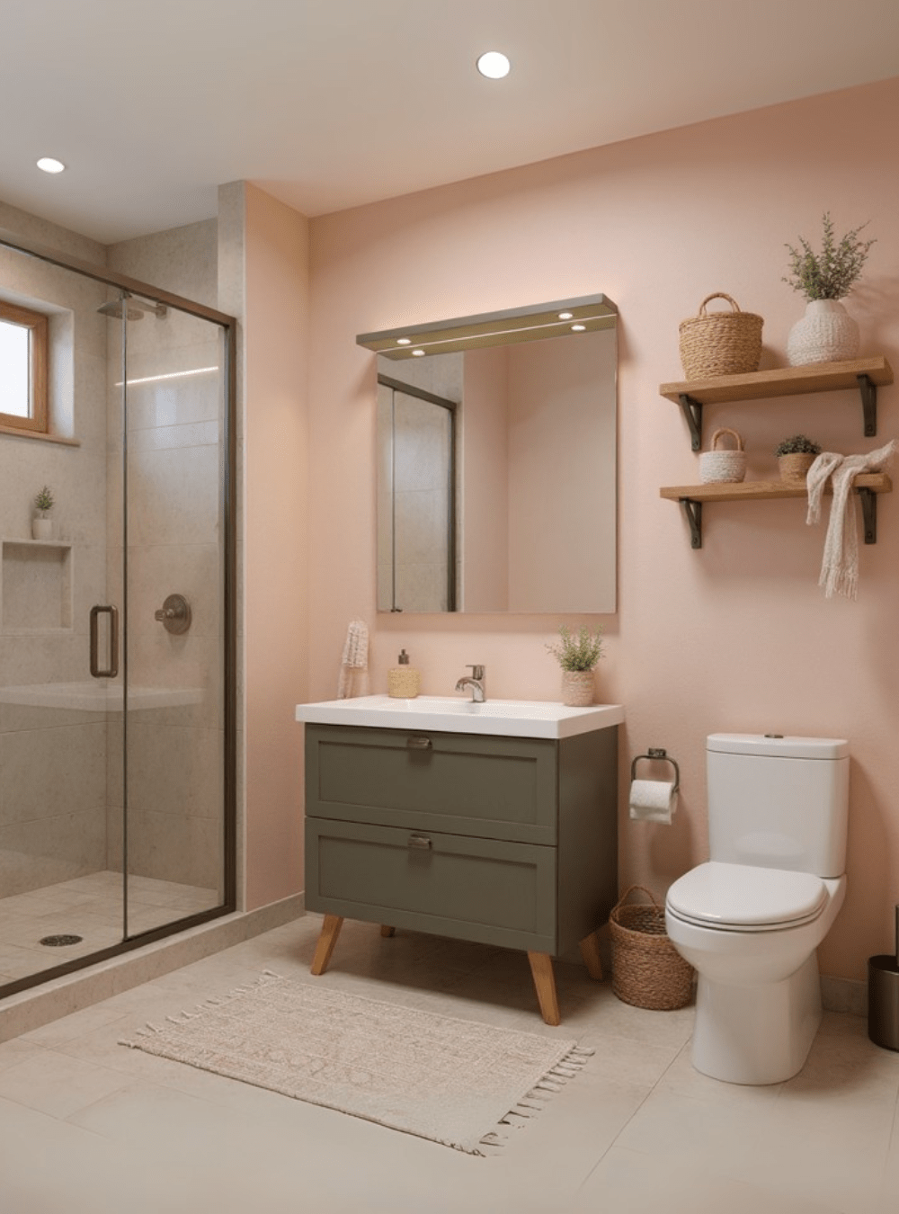 On Móveis Conjuntos de móveis para banheiro Gabinete para Banheiro com Cuba e Espelho com Led 80cm Retro Mdf Verde Milano - On Móveis