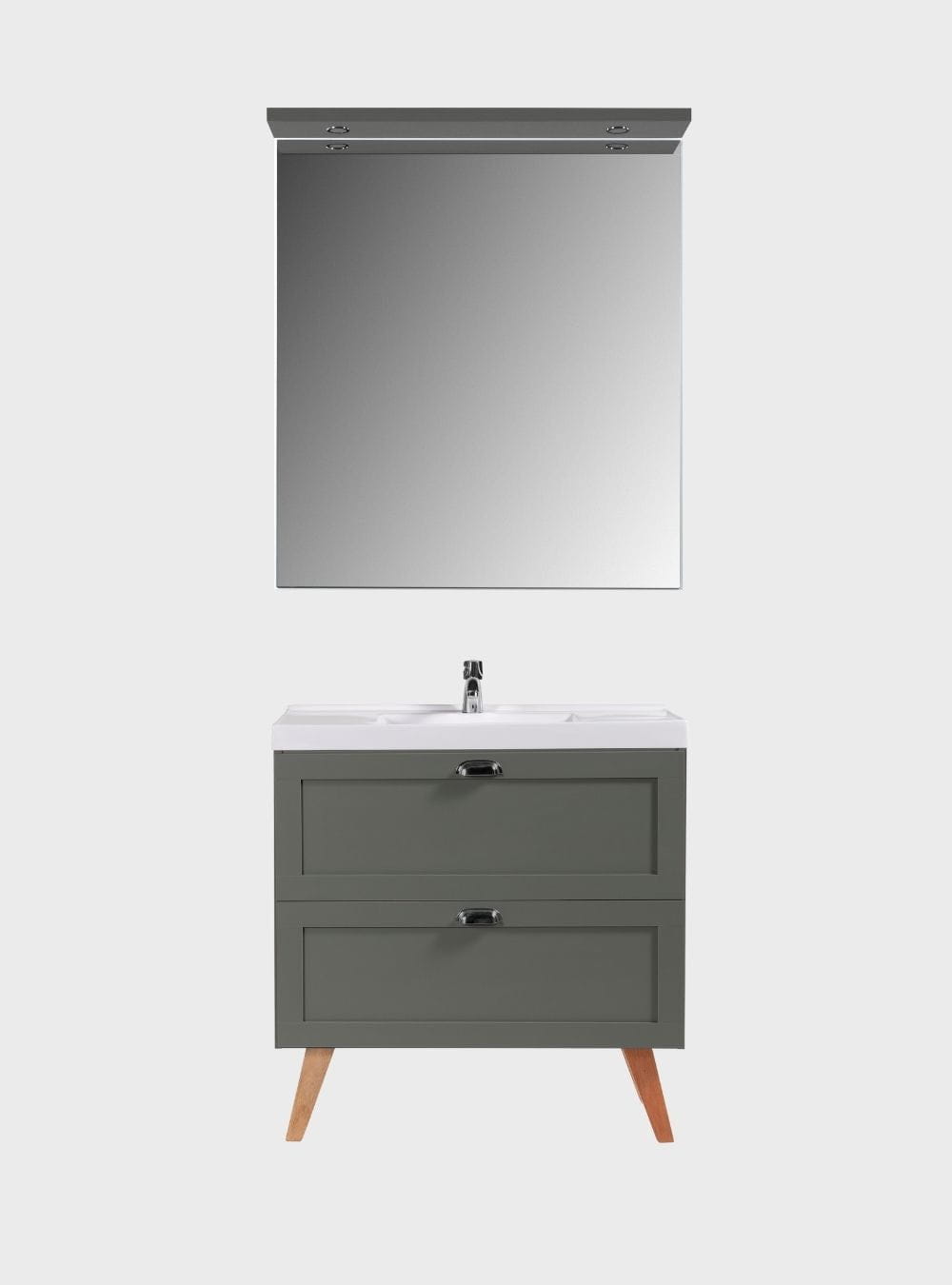 On Móveis Conjuntos de móveis para banheiro Gabinete para Banheiro com Cuba e Espelho com Led 80cm Retro Mdf Verde Milano - On Móveis