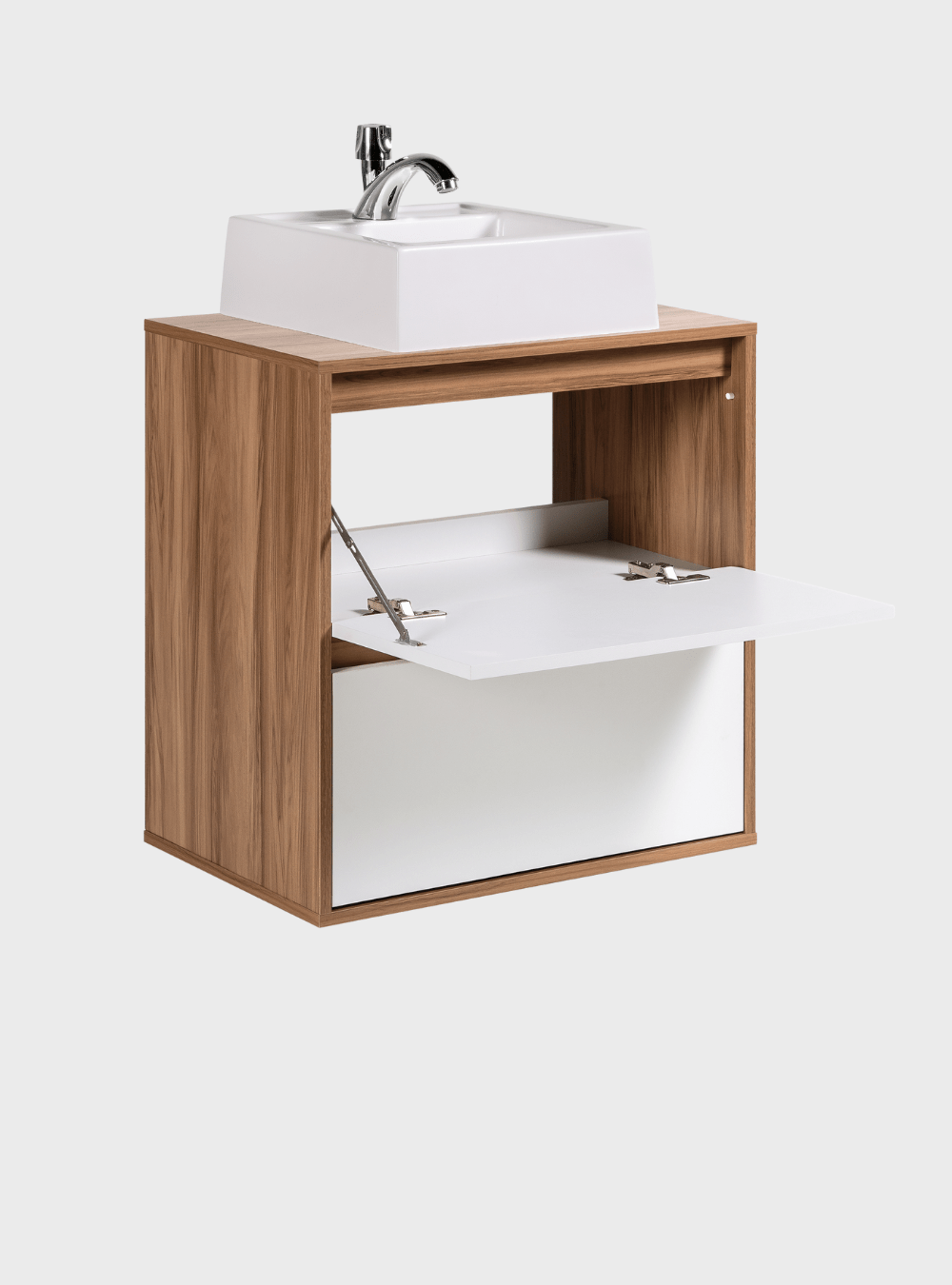 On Móveis Conjuntos de móveis para banheiro Gabinete para Banheiro com Cuba e Espelho Orgânico 60cm Mdf Freijo com Branco Dubai - On Móveis