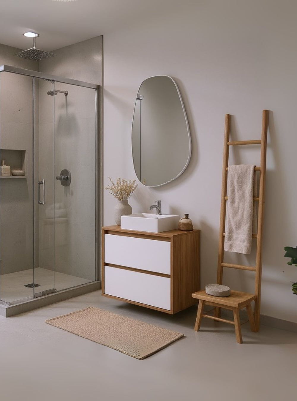 On Móveis Conjuntos de móveis para banheiro Gabinete para Banheiro com Cuba e Espelho Orgânico 60cm Mdf Freijo com Branco Dubai - On Móveis