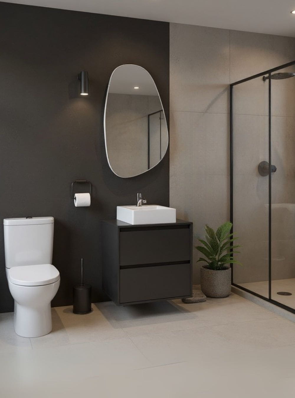 On Móveis Conjuntos de móveis para banheiro Gabinete para Banheiro com Cuba e Espelho Orgânico 60cm Mdf Grafite Dubai - On Móveis