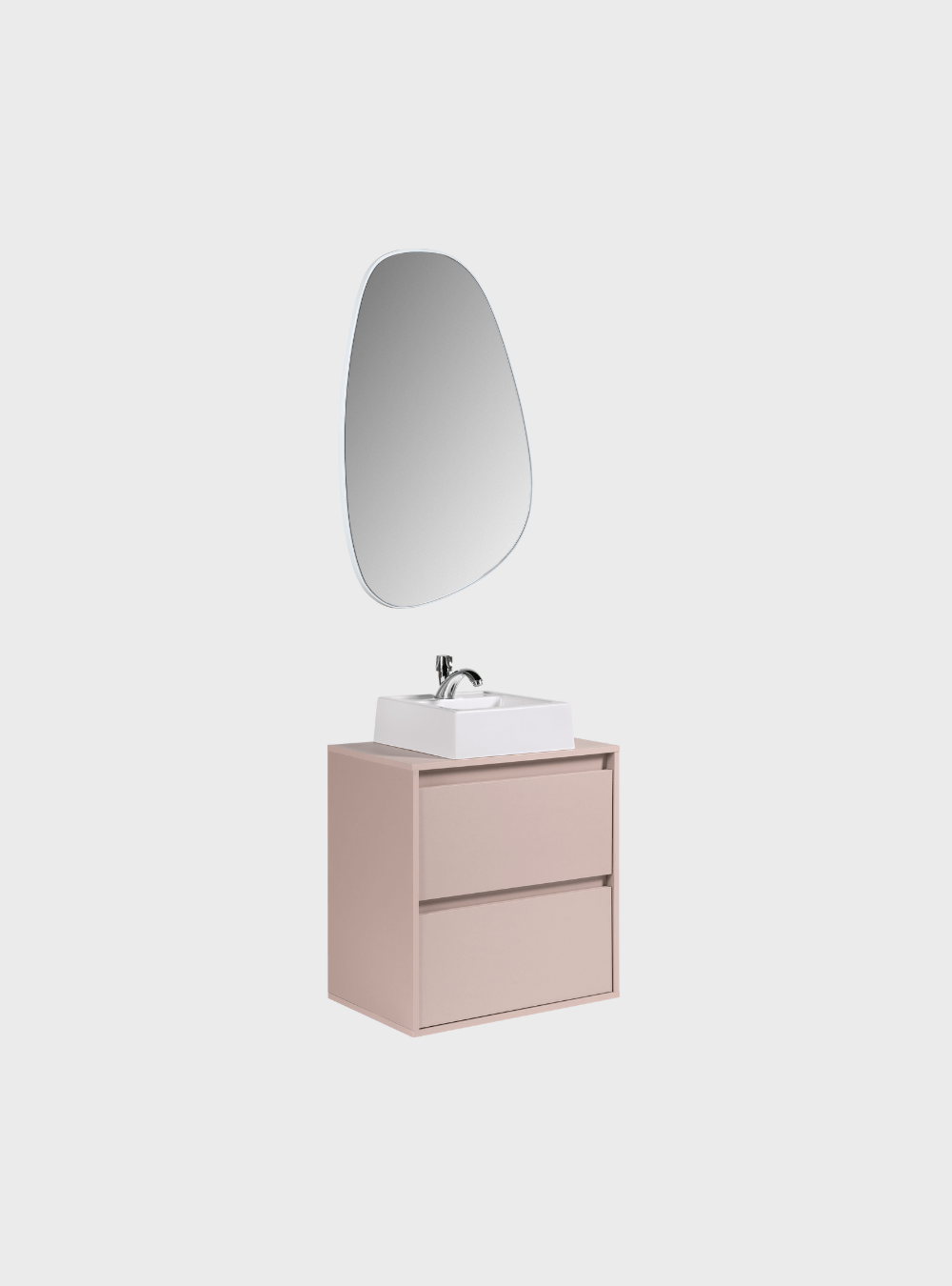 On Móveis Conjuntos de móveis para banheiro Gabinete para Banheiro com Cuba e Espelho Orgânico 60cm Mdf Rosa Dubai - On Móveis