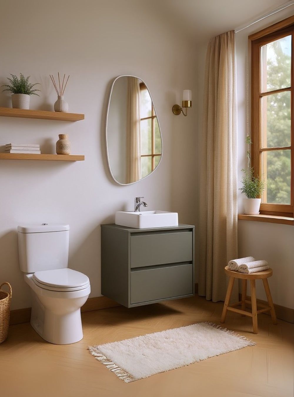 On Móveis Conjuntos de móveis para banheiro Gabinete para Banheiro com Cuba e Espelho Orgânico 60cm Mdf Verde Dubai - On Móveis