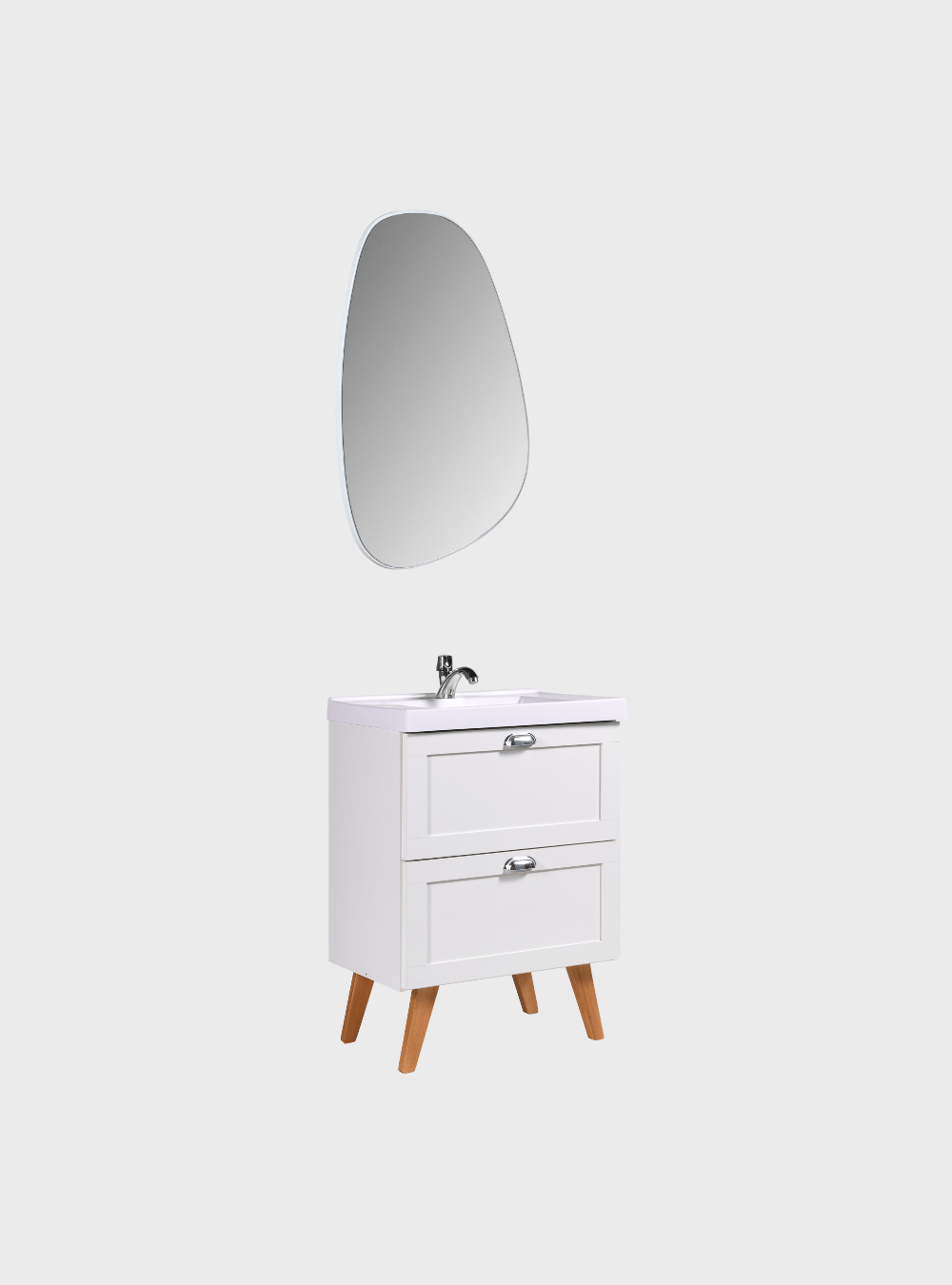 On Móveis Conjuntos de móveis para banheiro Gabinete para Banheiro com Cuba e Espelho Organico 60cm Retro Mdf Branco Milano - On Móveis