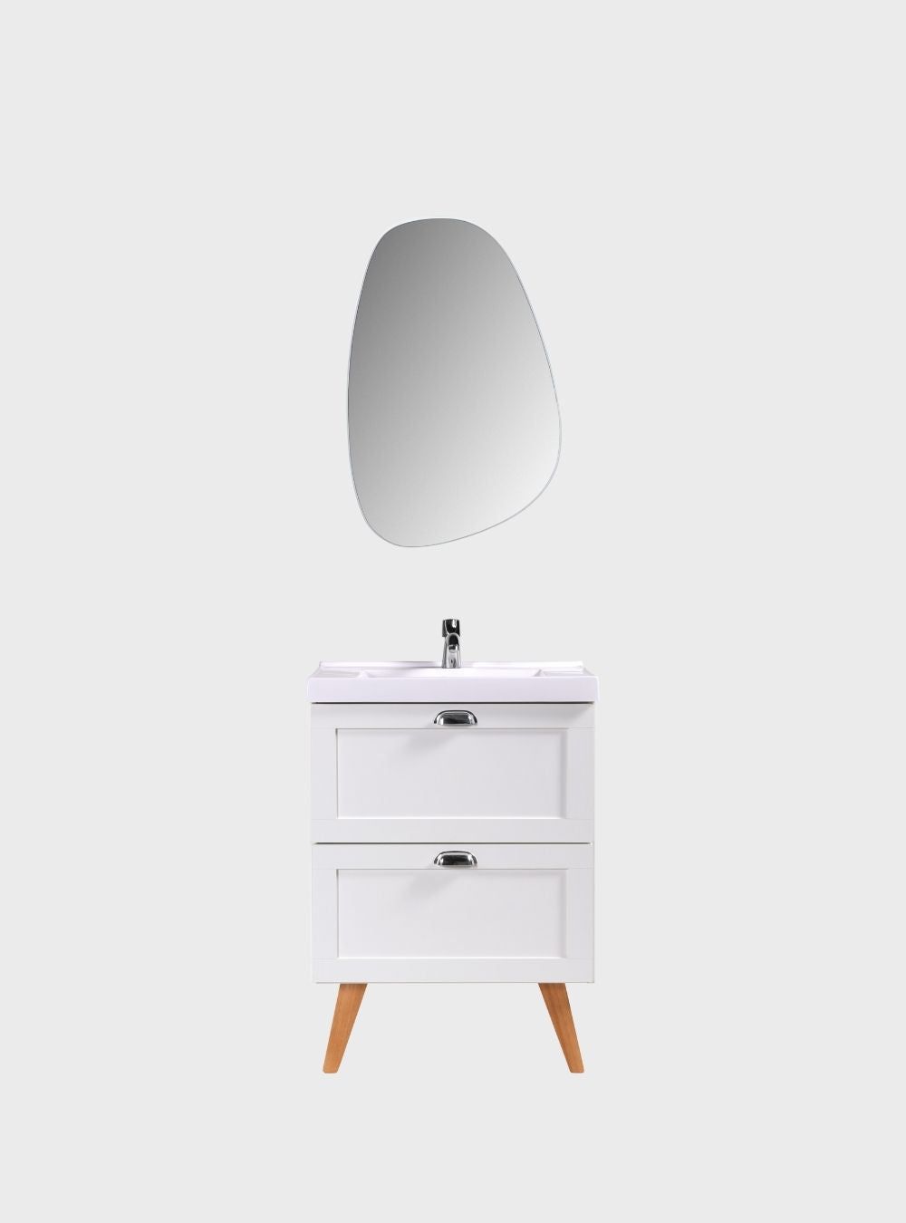 On Móveis Conjuntos de móveis para banheiro Gabinete para Banheiro com Cuba e Espelho Organico 60cm Retro Mdf Branco Milano - On Móveis