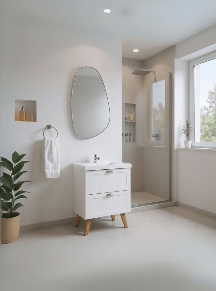 Gabinete para Banheiro com Cuba e Espelho Organico 60cm Retro Mdf Branco Milano - On Móveis
