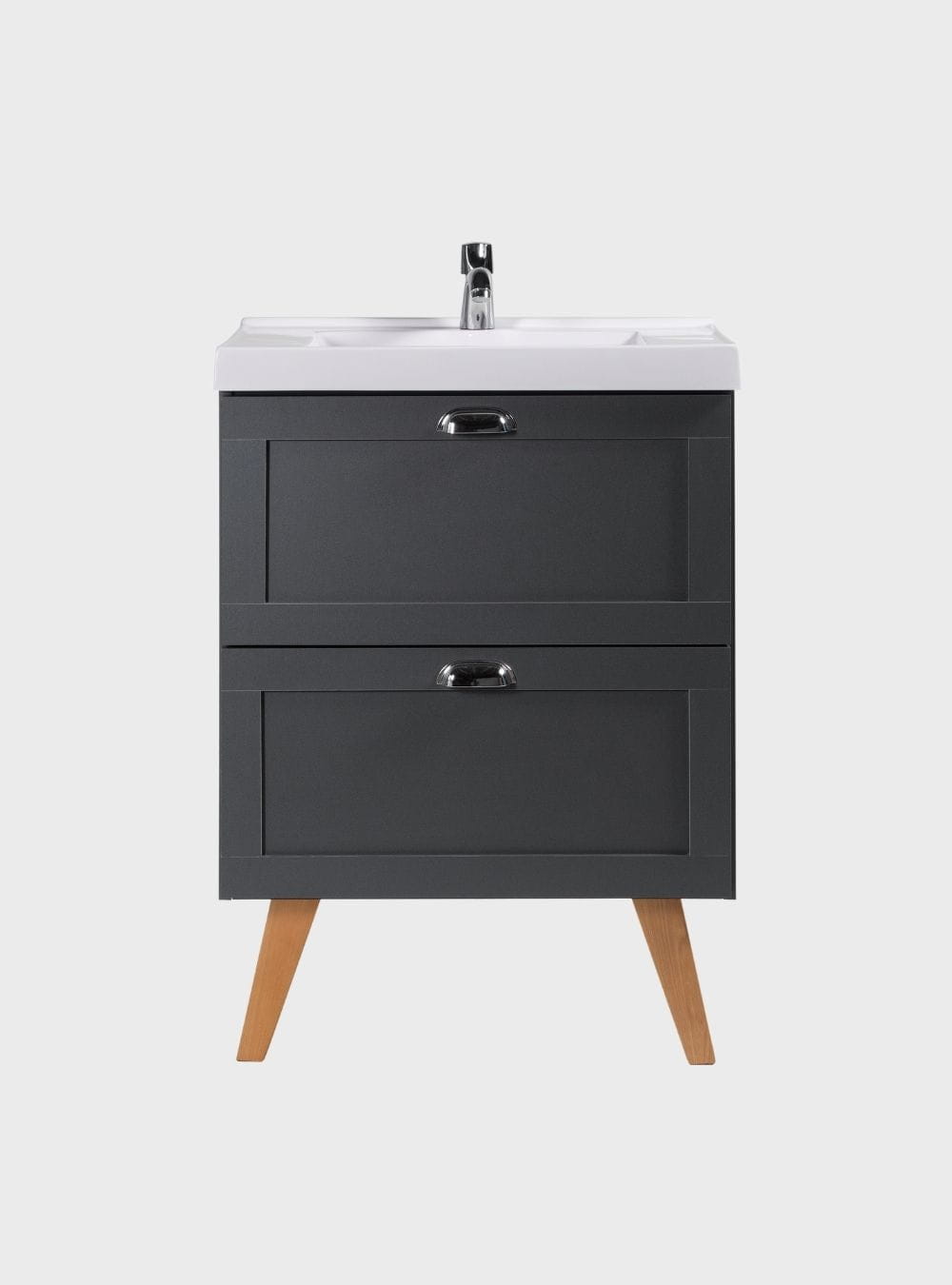 On Móveis Conjuntos de móveis para banheiro Gabinete para Banheiro com Cuba e Espelho Organico 60cm Retro Mdf Grafite Milano - On Móveis