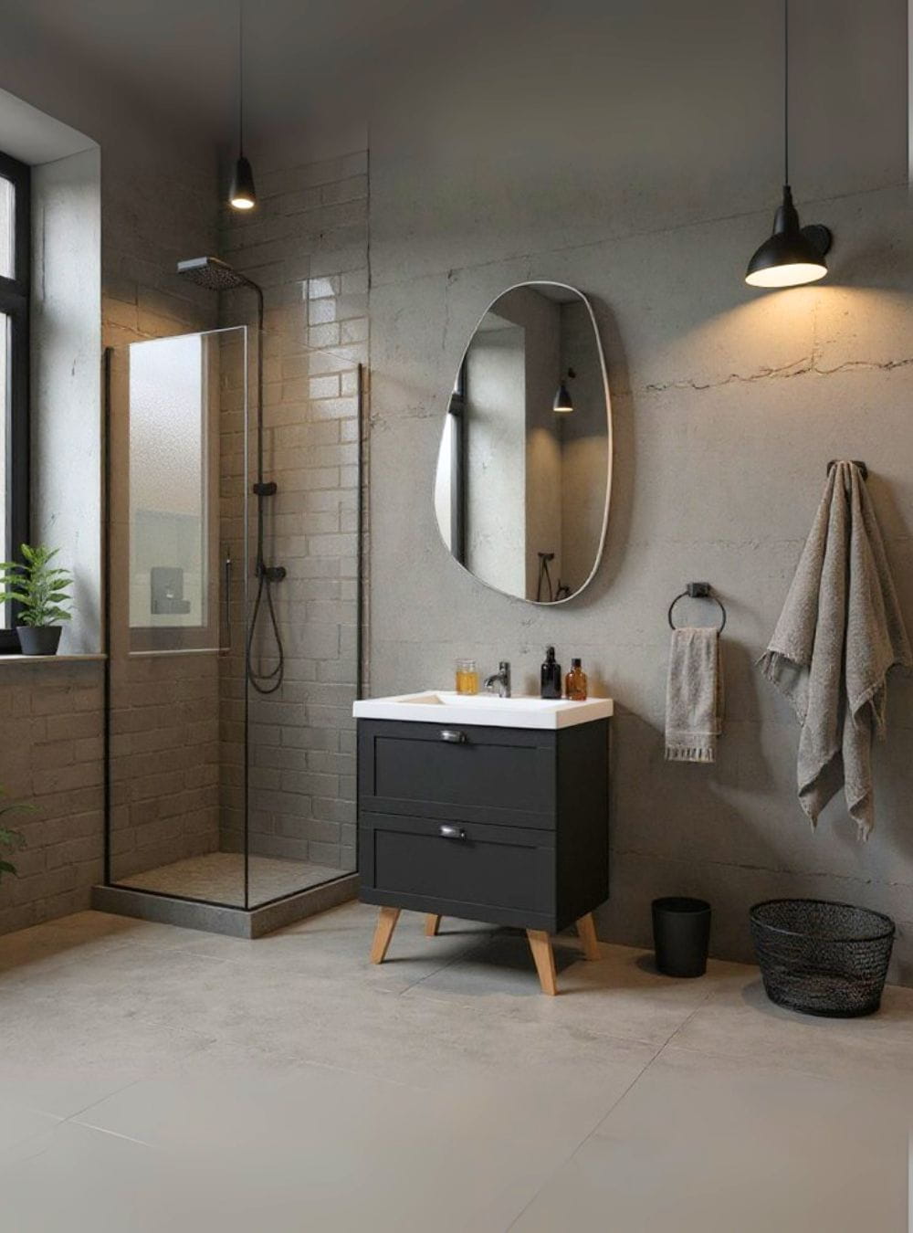 On Móveis Conjuntos de móveis para banheiro Gabinete para Banheiro com Cuba e Espelho Organico 60cm Retro Mdf Grafite Milano - On Móveis